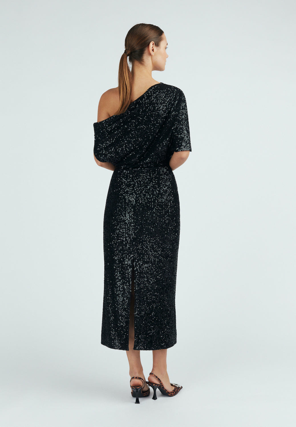 MARGO black sequin asymmetric cocktail dress made by UNDRESS