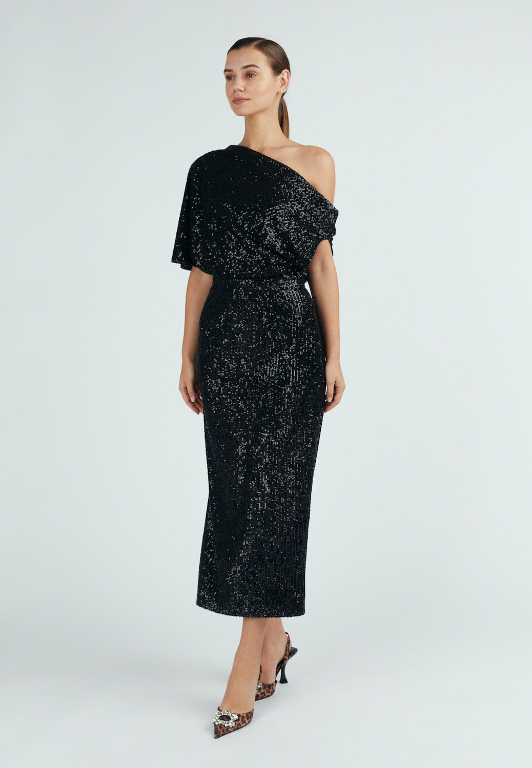 MARGO black sequin asymmetric cocktail dress made by UNDRESS