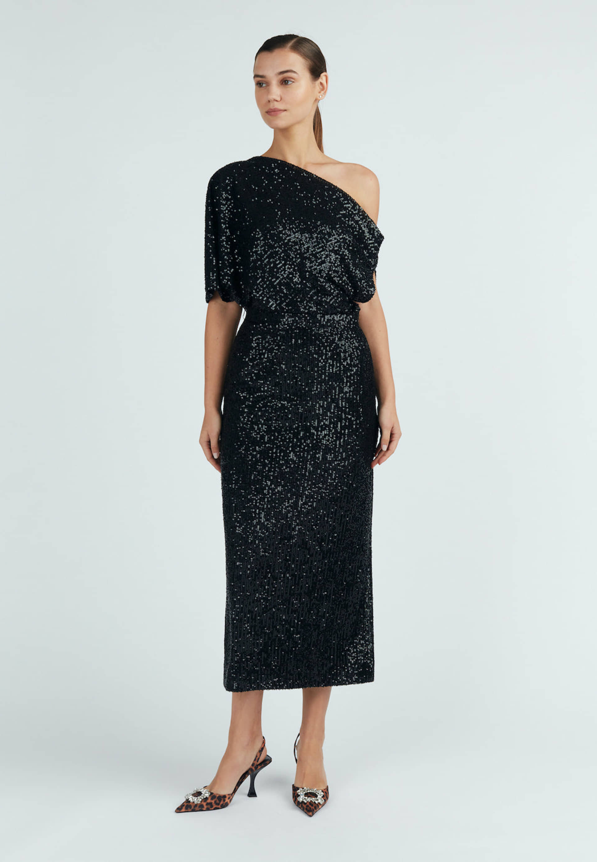 MARGO black sequin asymmetric cocktail dress made by UNDRESS