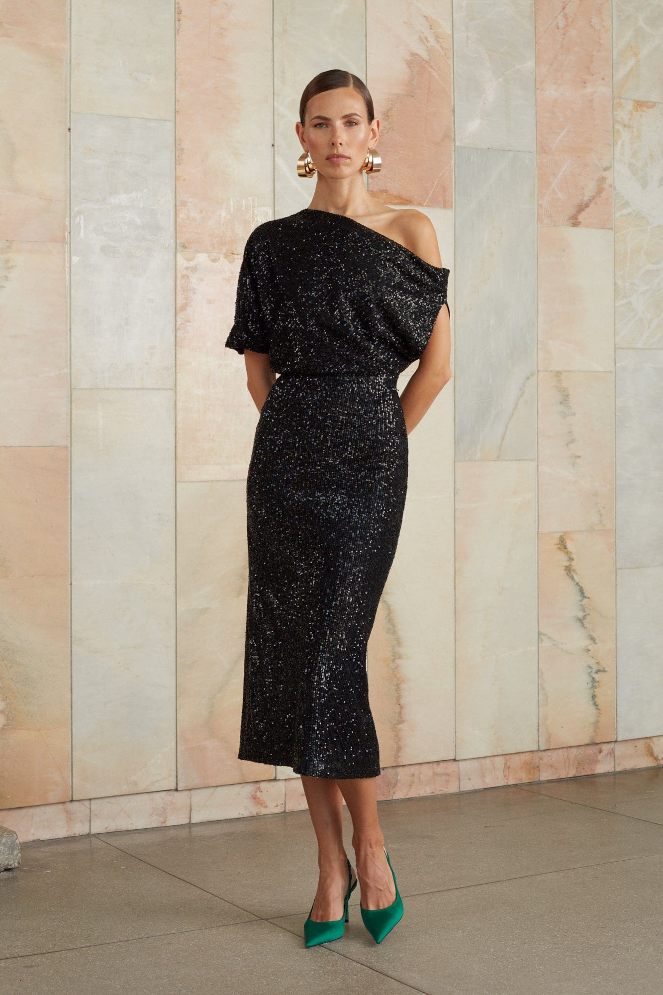 MARGO black sequin asymmetric cocktail dress made by UNDRESS