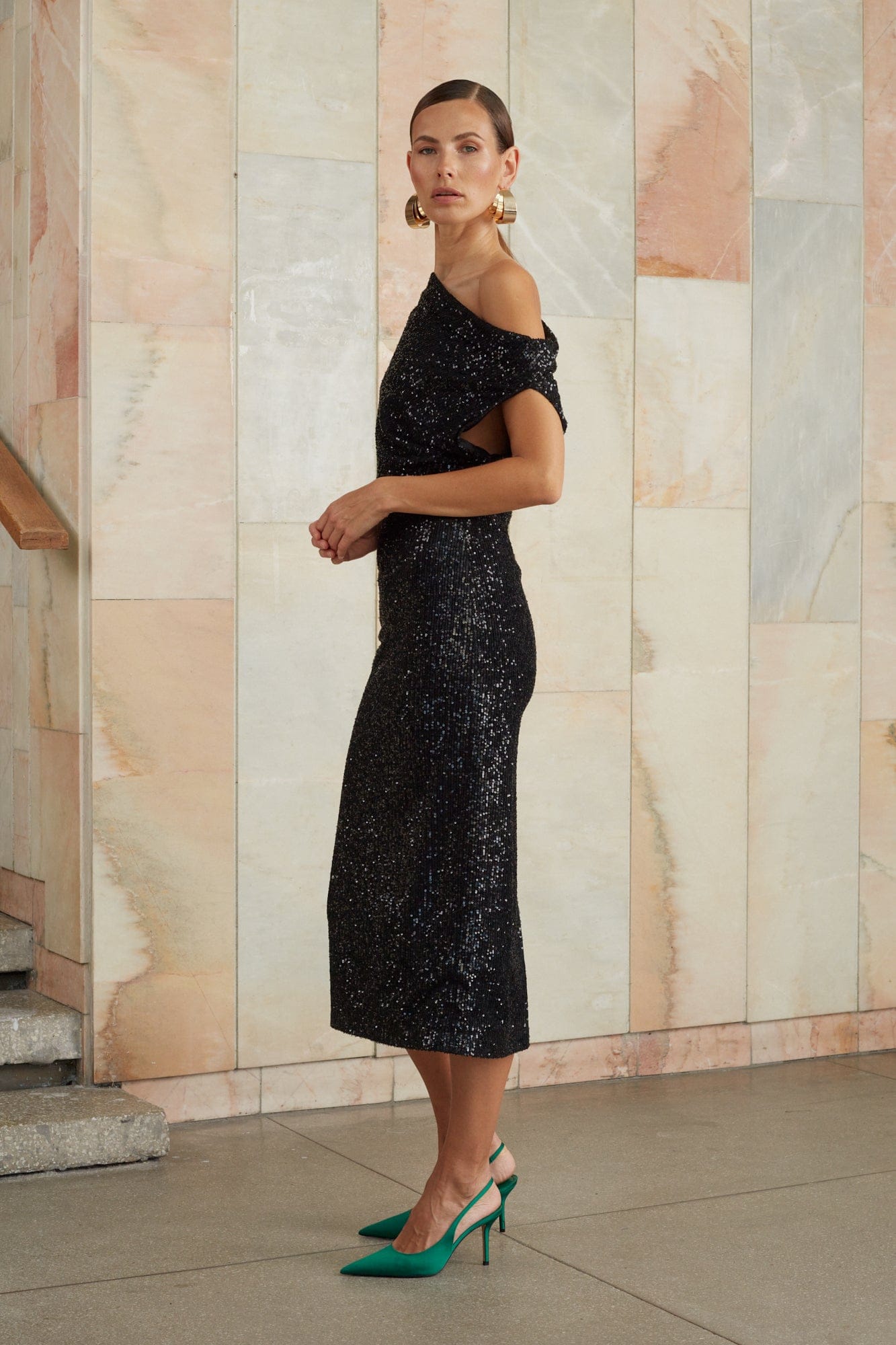 MARGO black sequin asymmetric cocktail dress made by UNDRESS