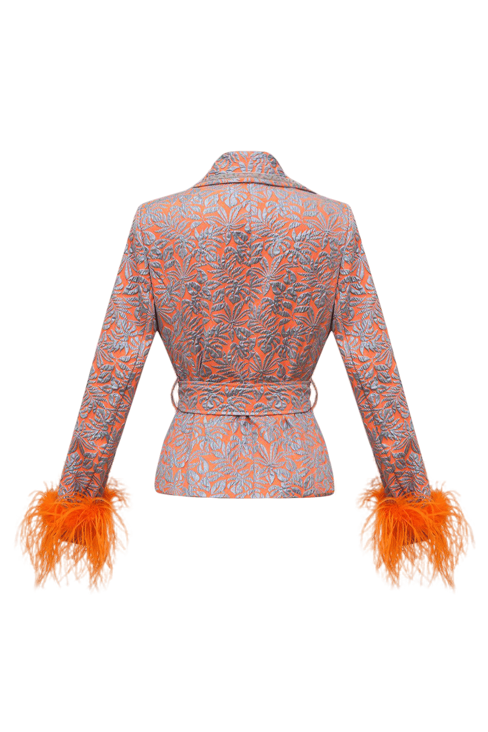 Orange Jacquard Jacket №22 with detachable feather cuffs made by ANDREEVA