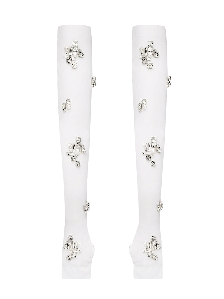 FINGERLESS GLOVES WITH JEWEL AND PEARL EMBELLISHMENTS in White made by NDS The Label