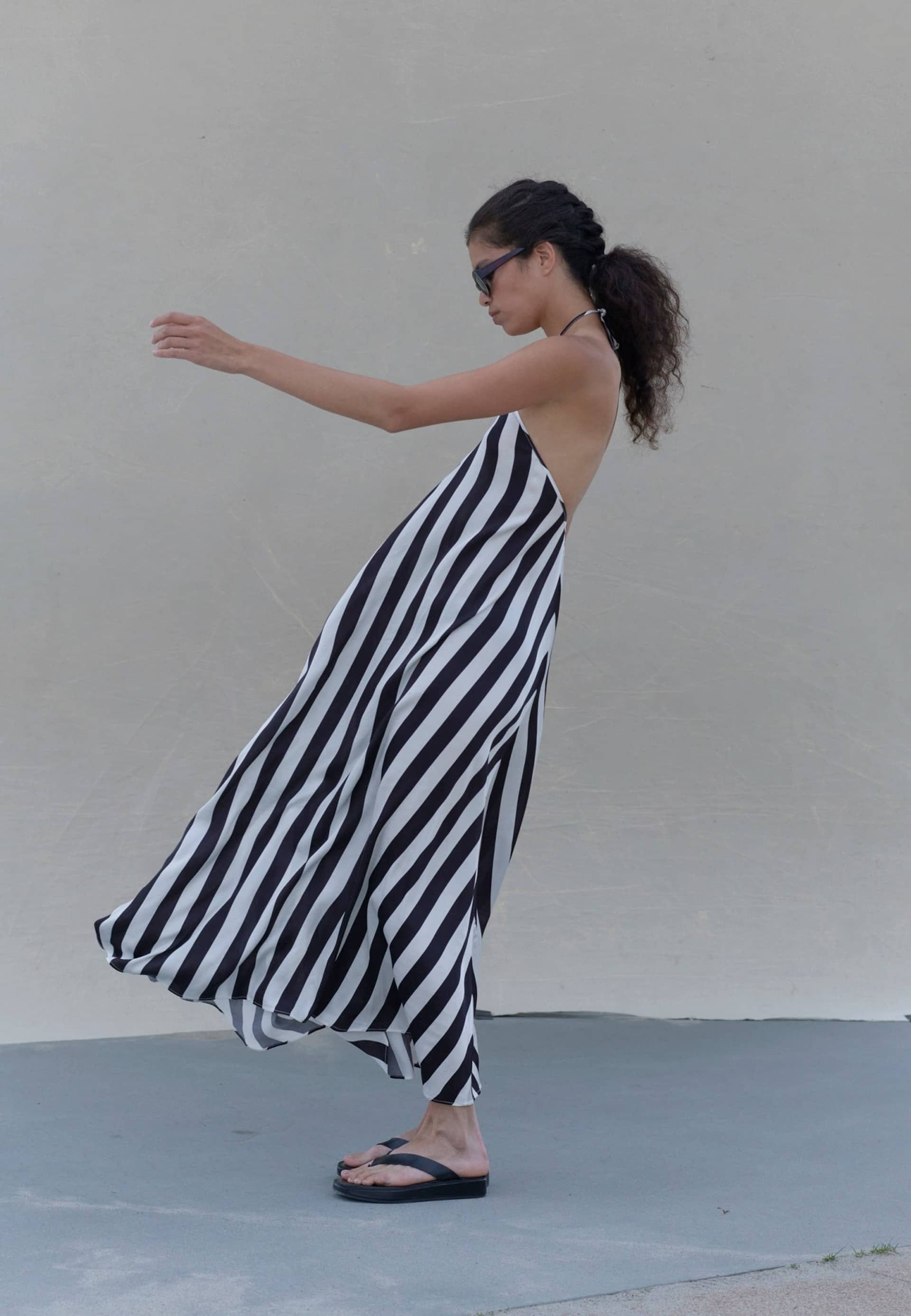 Thora Dress - Black & White stripe in Multi color made by HERSKIND