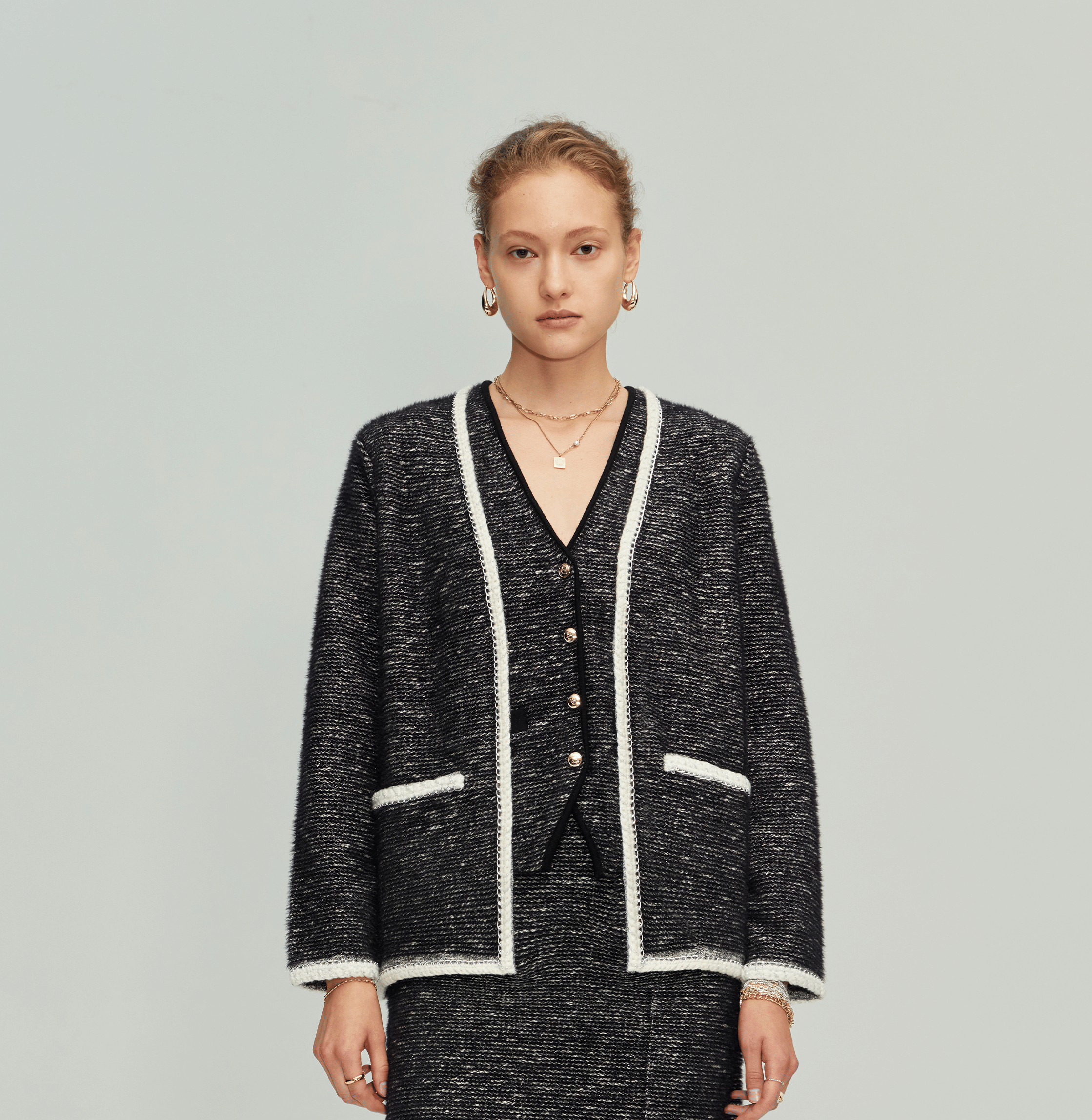 BOUCLÉ JACQUARD LONG JACKET made by CRUSH Collection