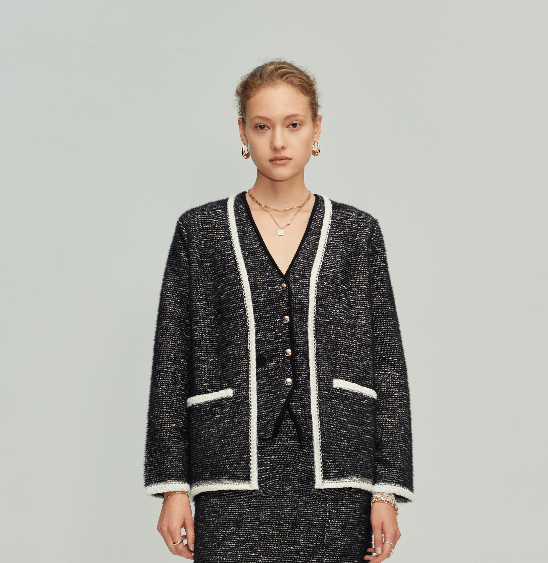 BOUCLÉ JACQUARD LONG JACKET made by CRUSH Collection