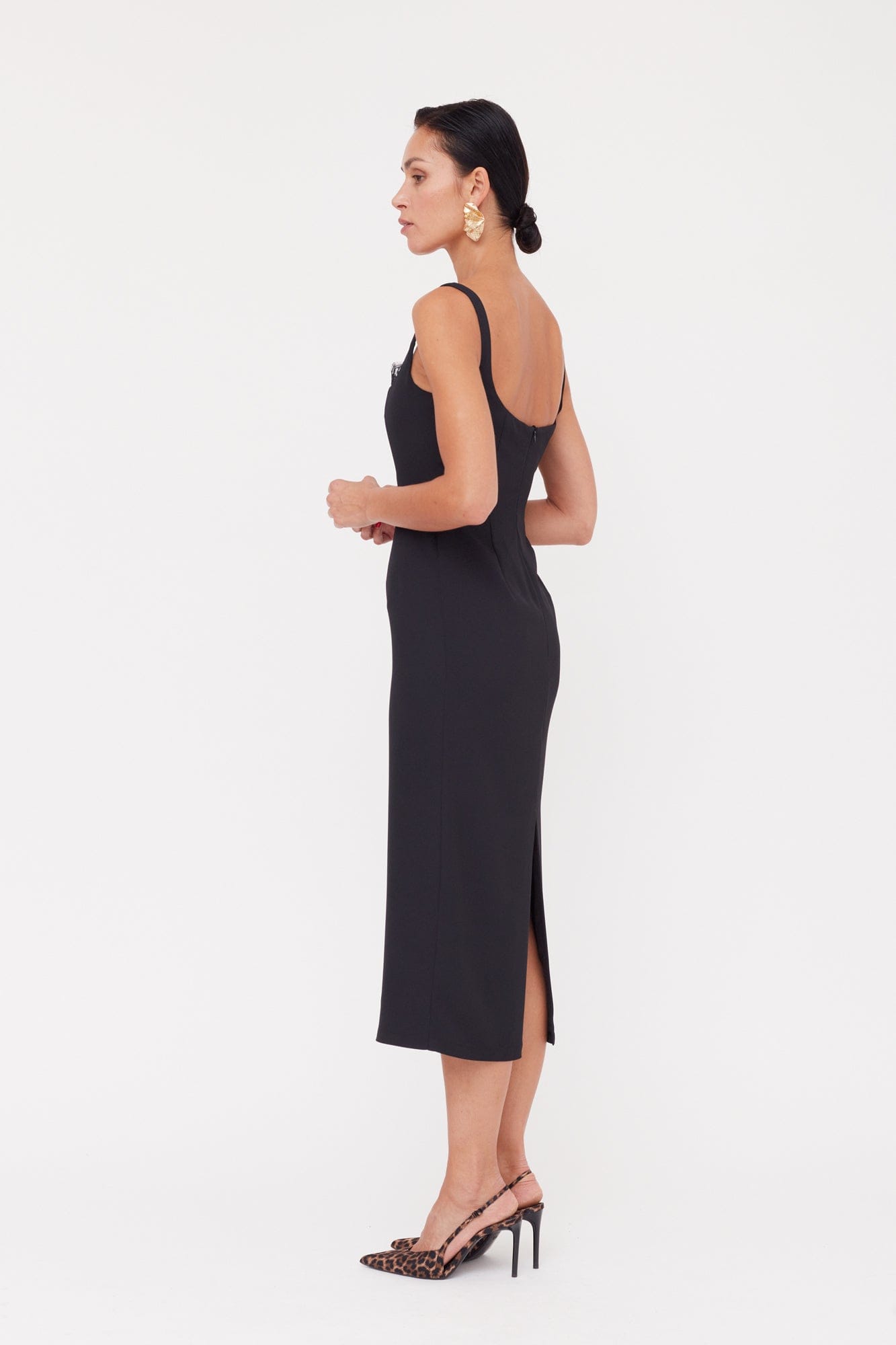 HILDA Black Square Neckline Dress With Lace Detail made by UNDRESS