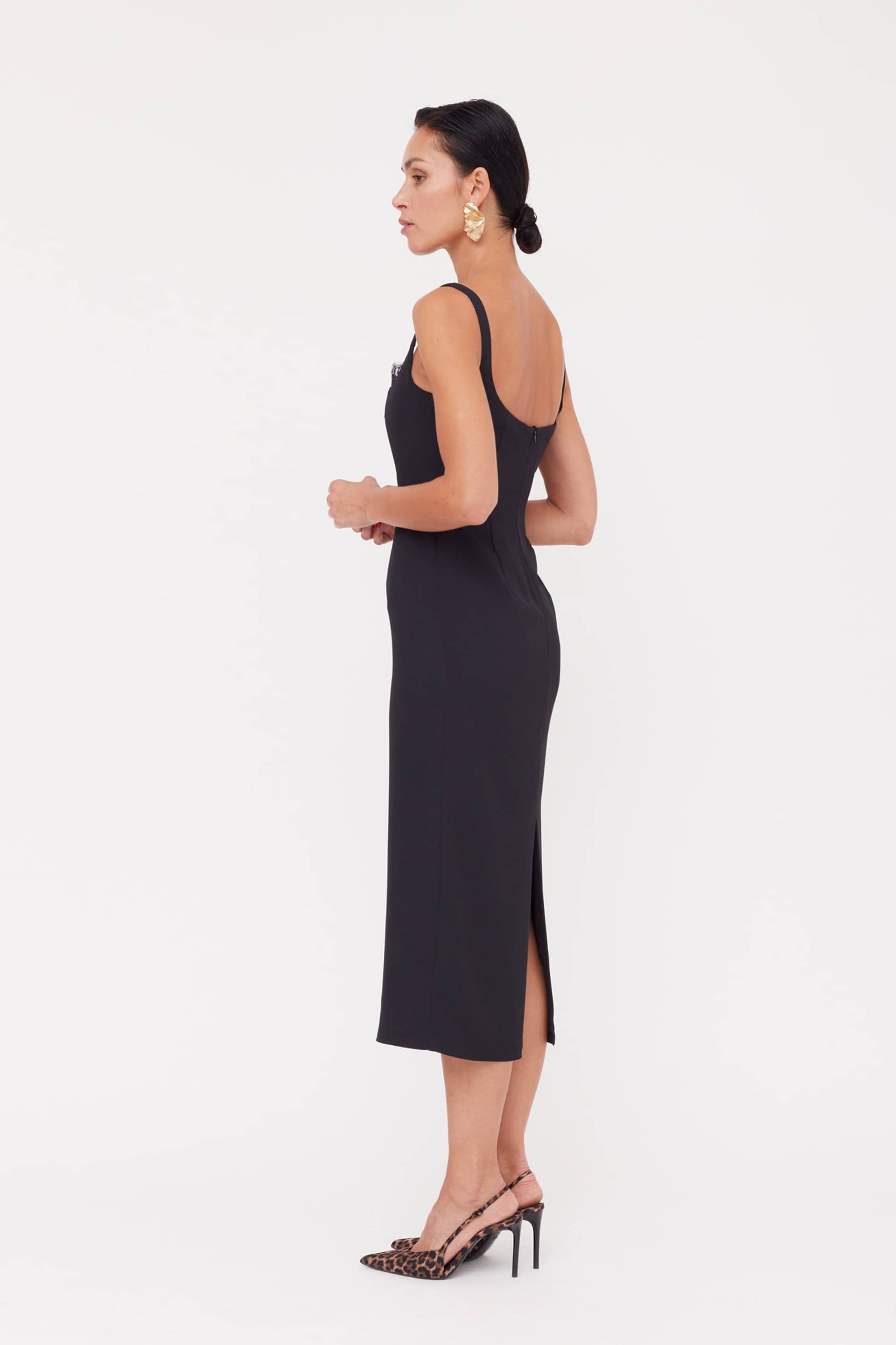 HILDA Black Square Neckline Dress With Lace Detail made by UNDRESS