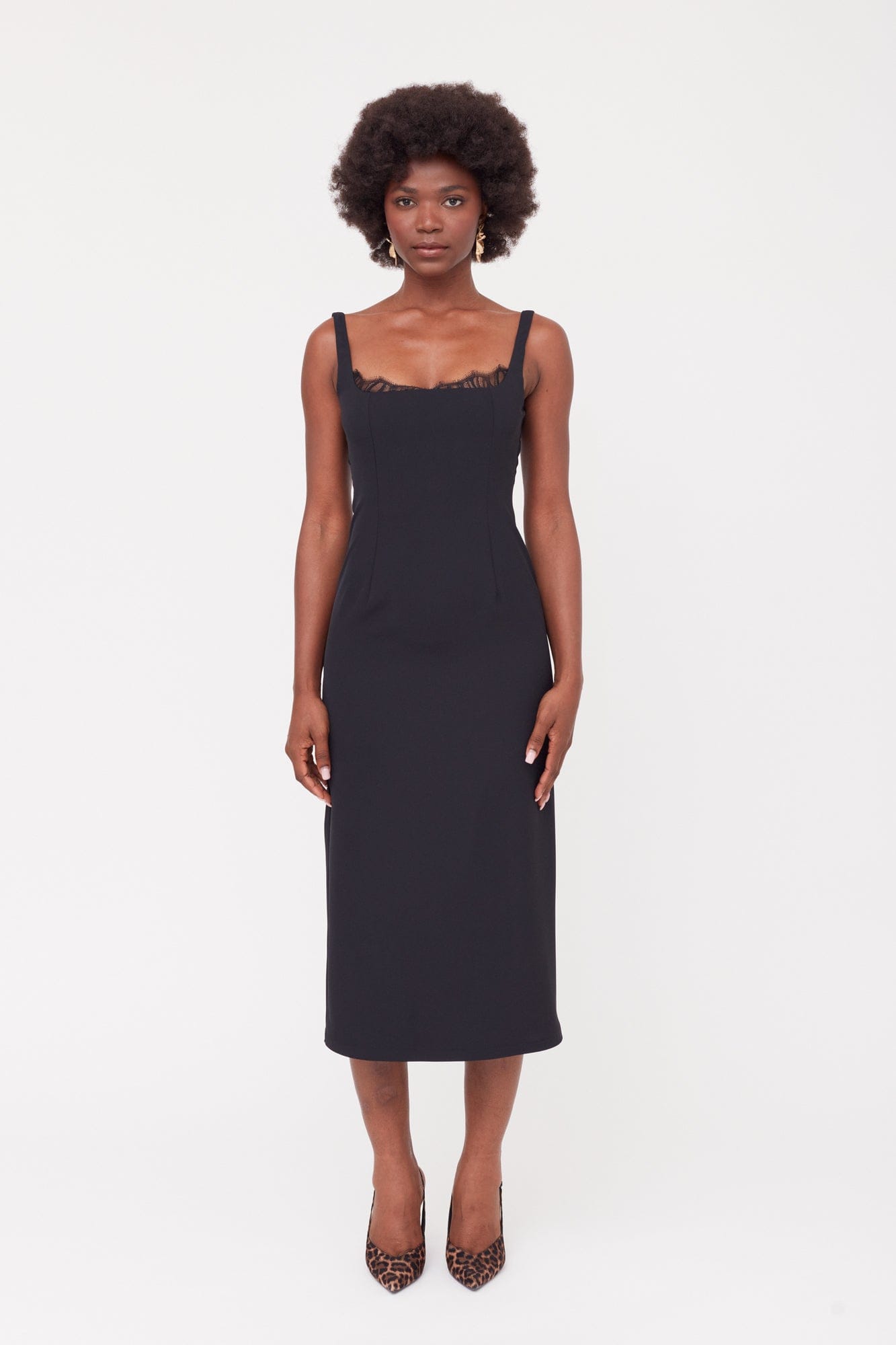 HILDA Black Square Neckline Dress With Lace Detail made by UNDRESS