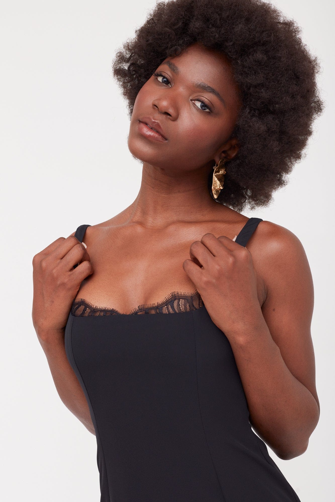 HILDA Black Square Neckline Dress With Lace Detail made by UNDRESS