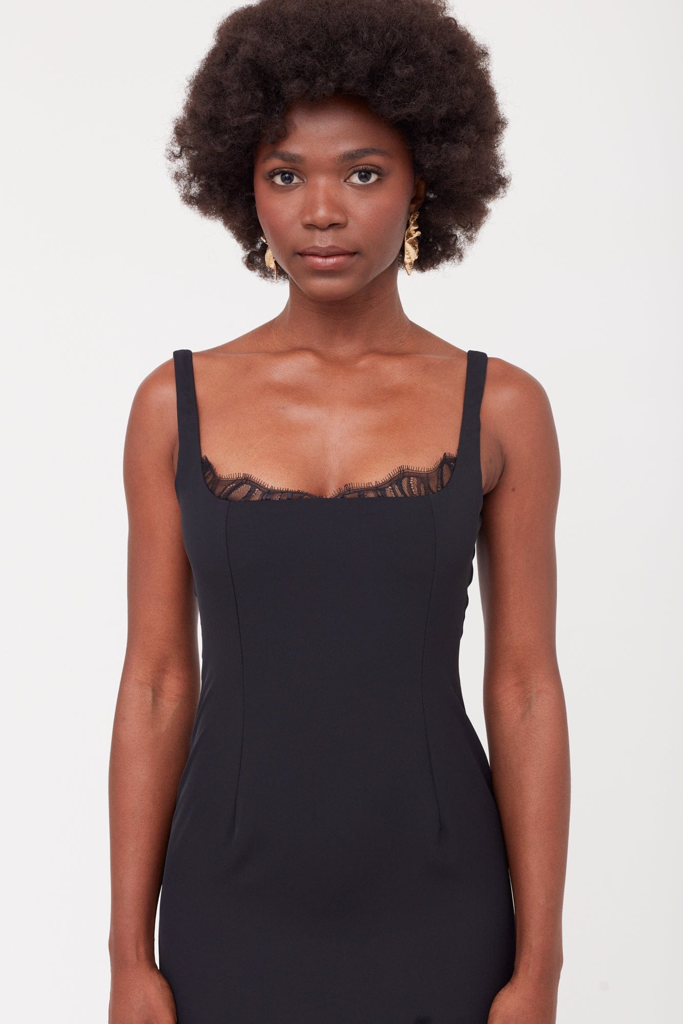 HILDA Black Square Neckline Dress With Lace Detail made by UNDRESS