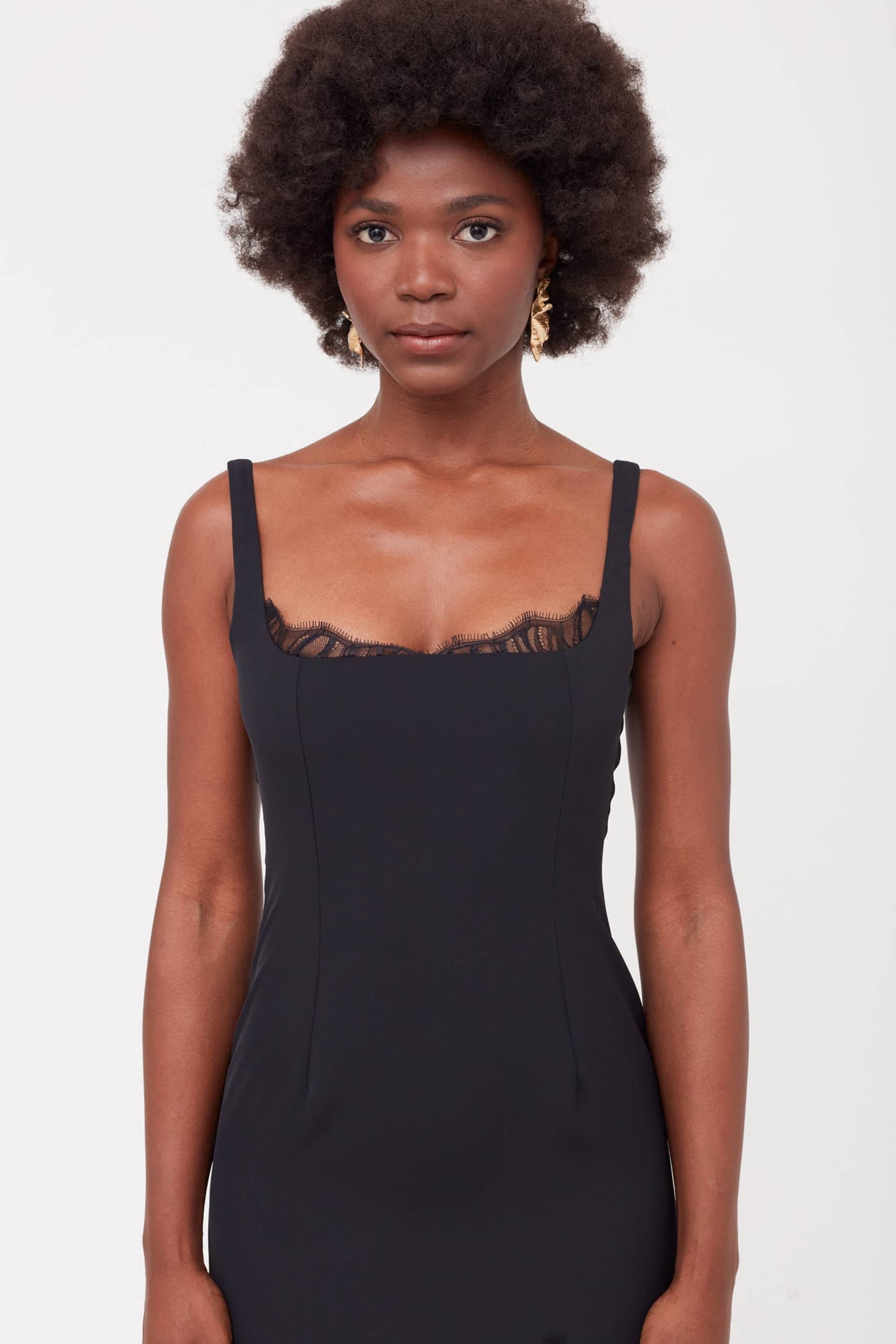 HILDA Black Square Neckline Dress With Lace Detail made by UNDRESS