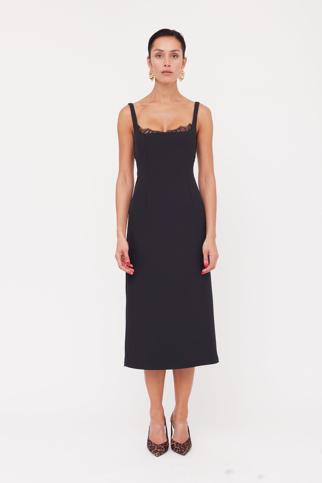 HILDA Black Square Neckline Dress With Lace Detail made by UNDRESS
