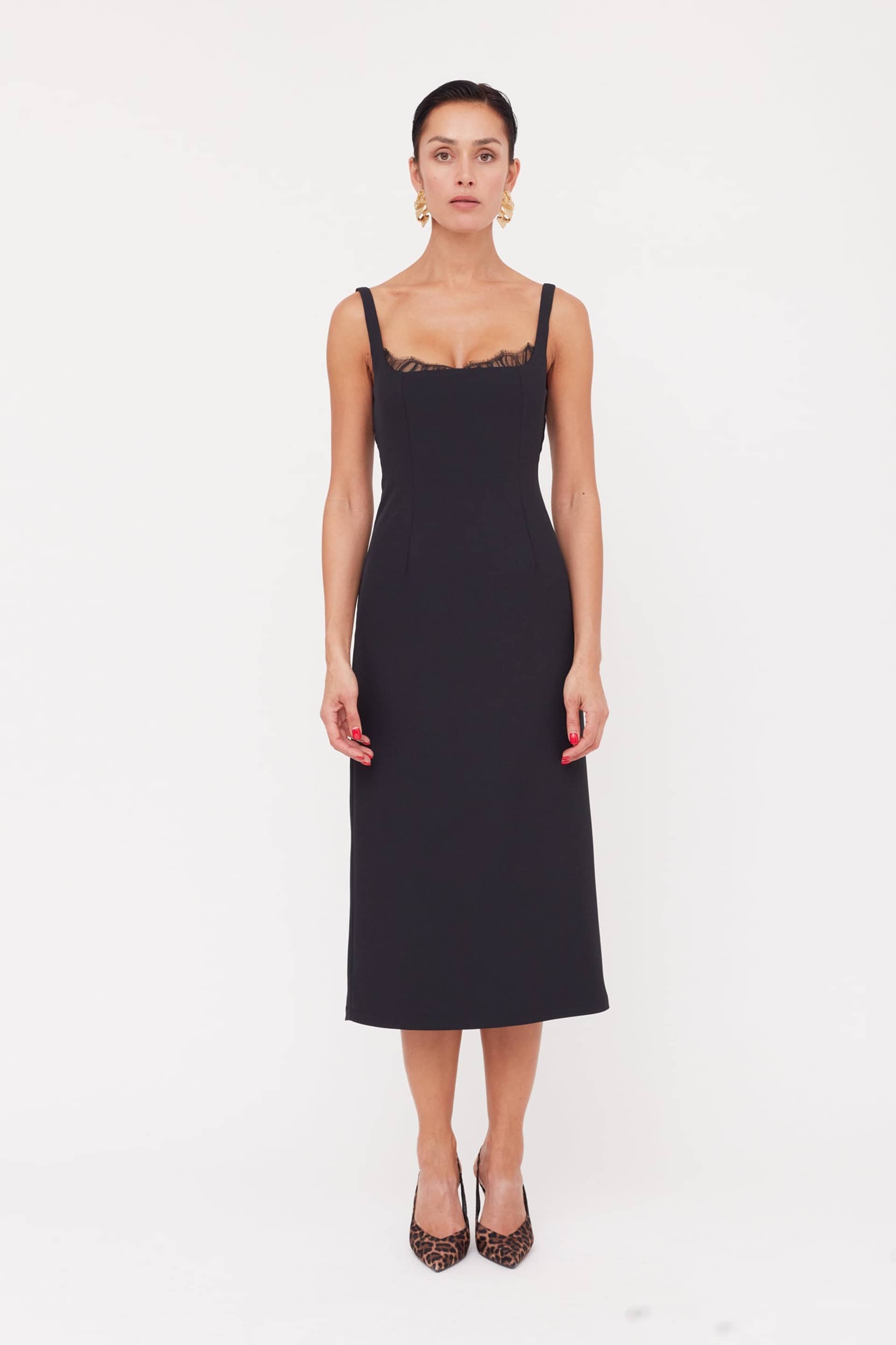 HILDA Black Square Neckline Dress With Lace Detail made by UNDRESS