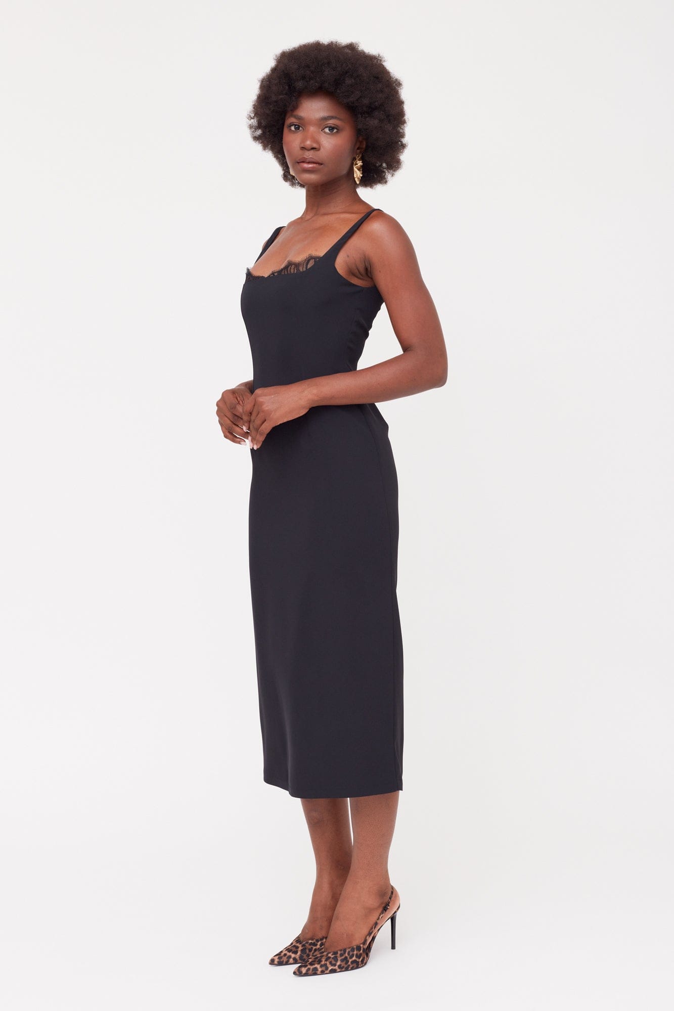 HILDA Black Square Neckline Dress With Lace Detail made by UNDRESS