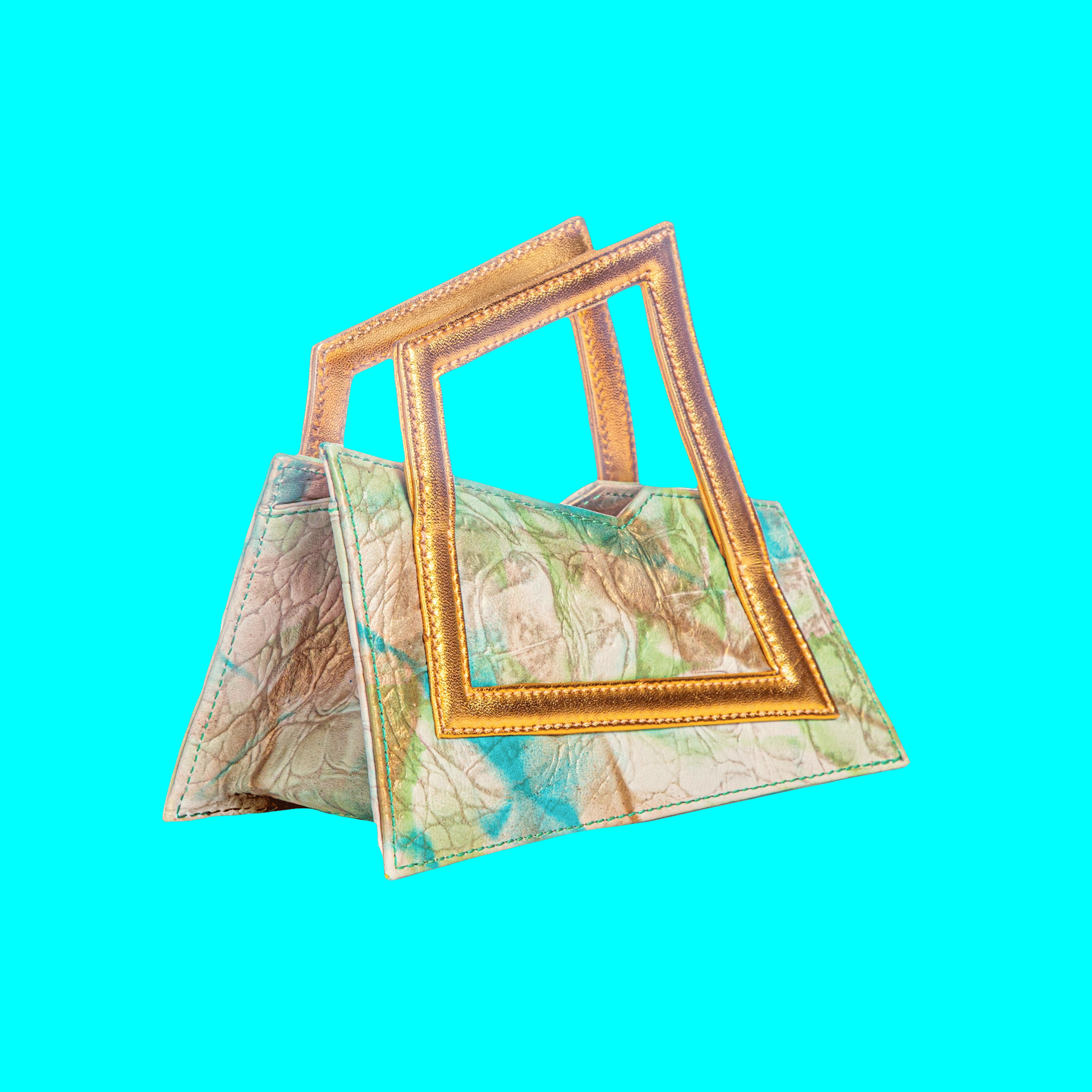 Jari'aa - Turquoise - Square Top Handle Bag made by ALIEL