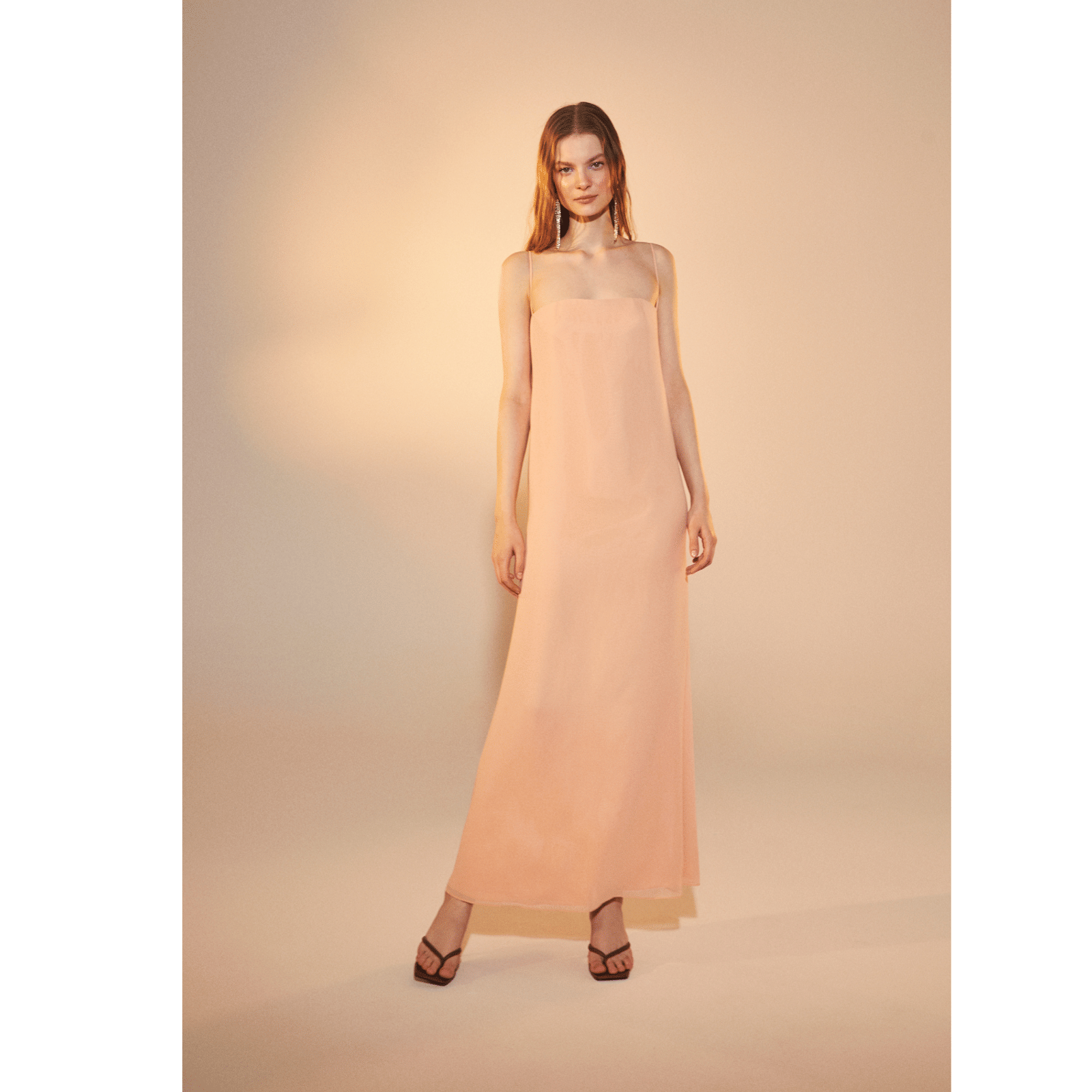 Aella Long Dress in Apricot Cream in Orange made by Nazli Ceren