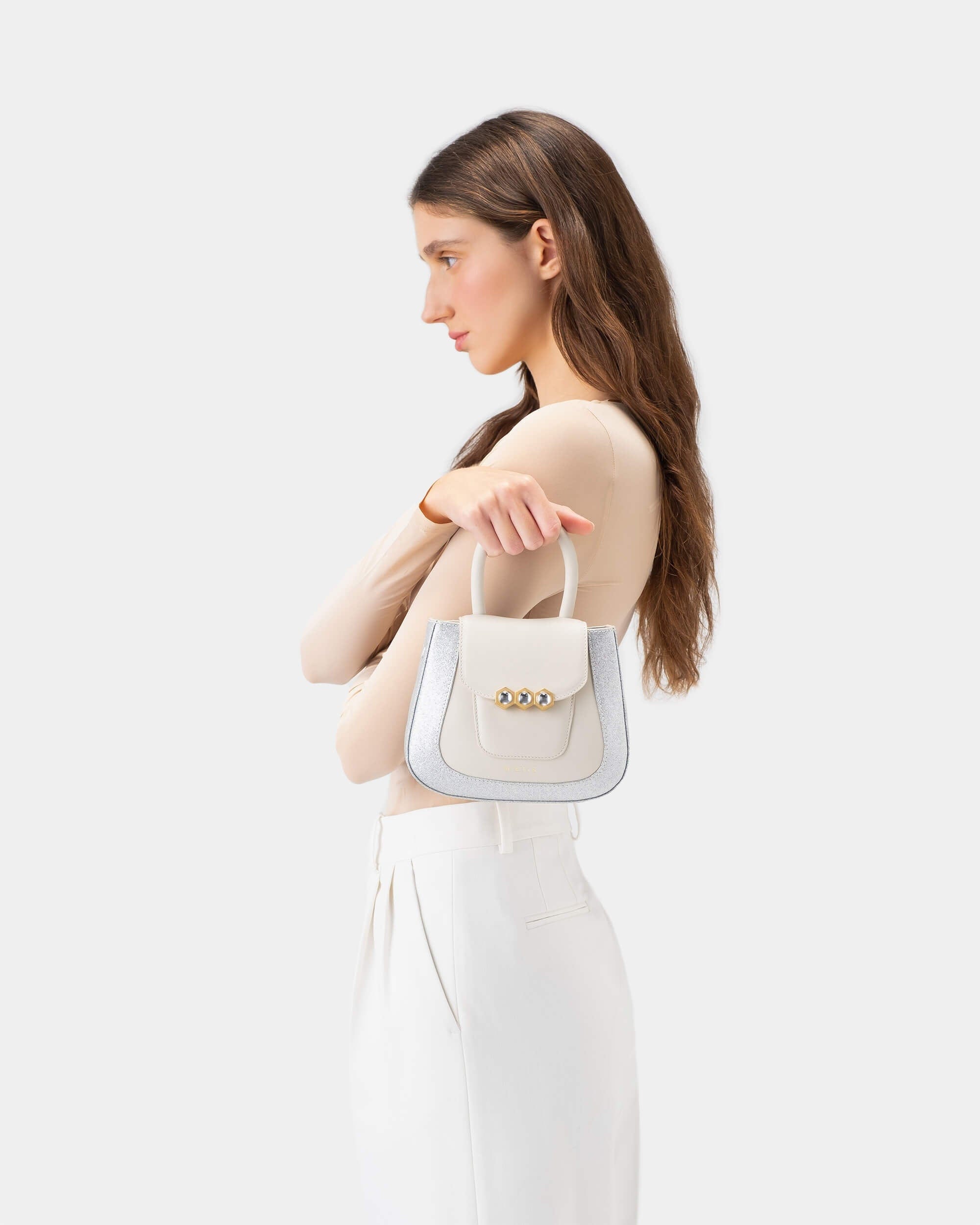 Mini Jill Padded White / Silver Glitter in White made by Mietis