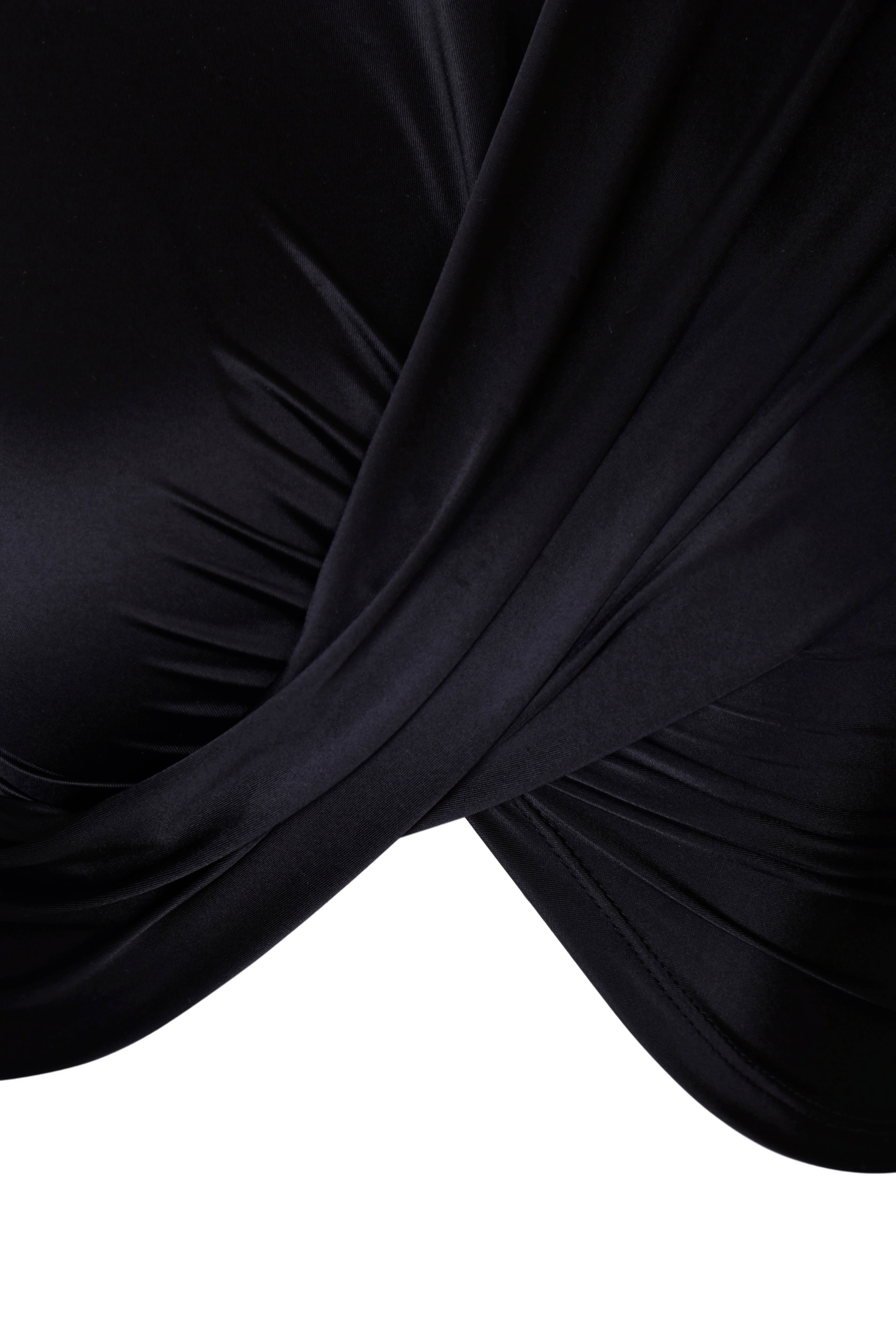 BLACK DRAPED JERSEY CROP TOP made by YIBRI