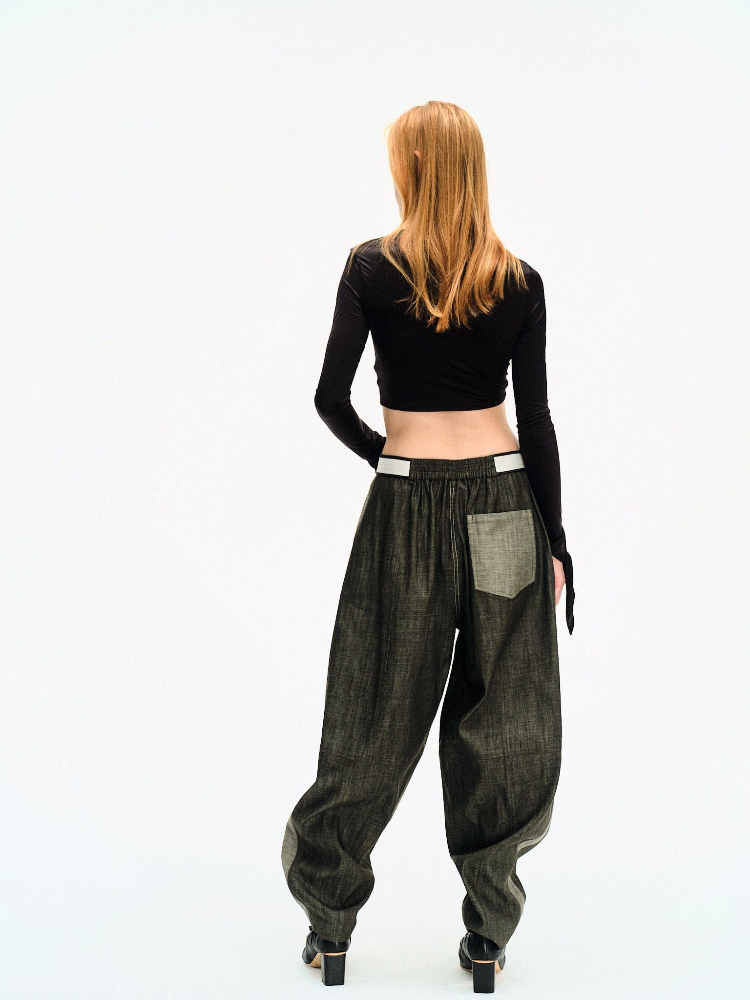 BLACK DRAPED JERSEY CROP TOP made by YIBRI