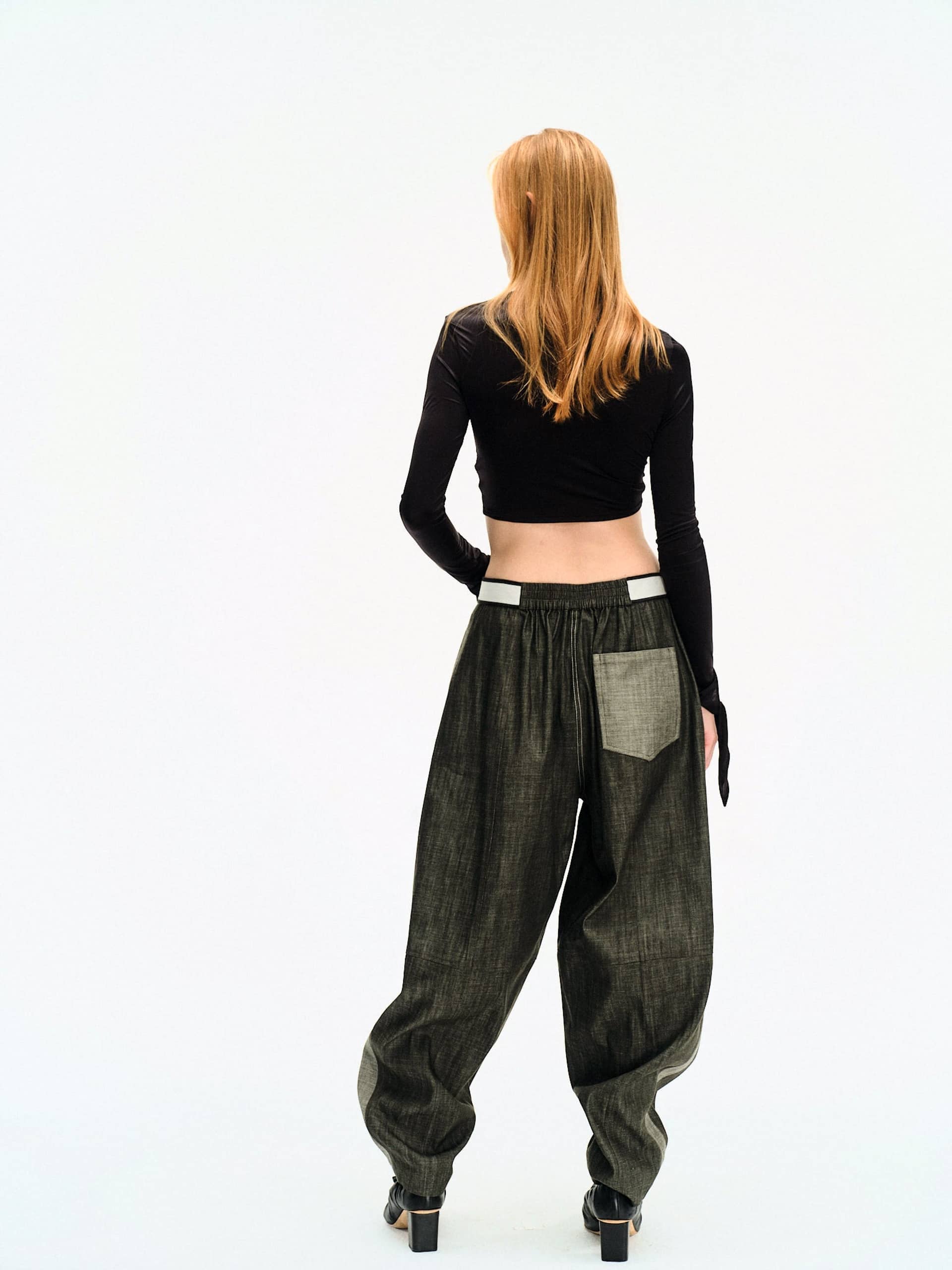 BLACK DRAPED JERSEY CROP TOP made by YIBRI