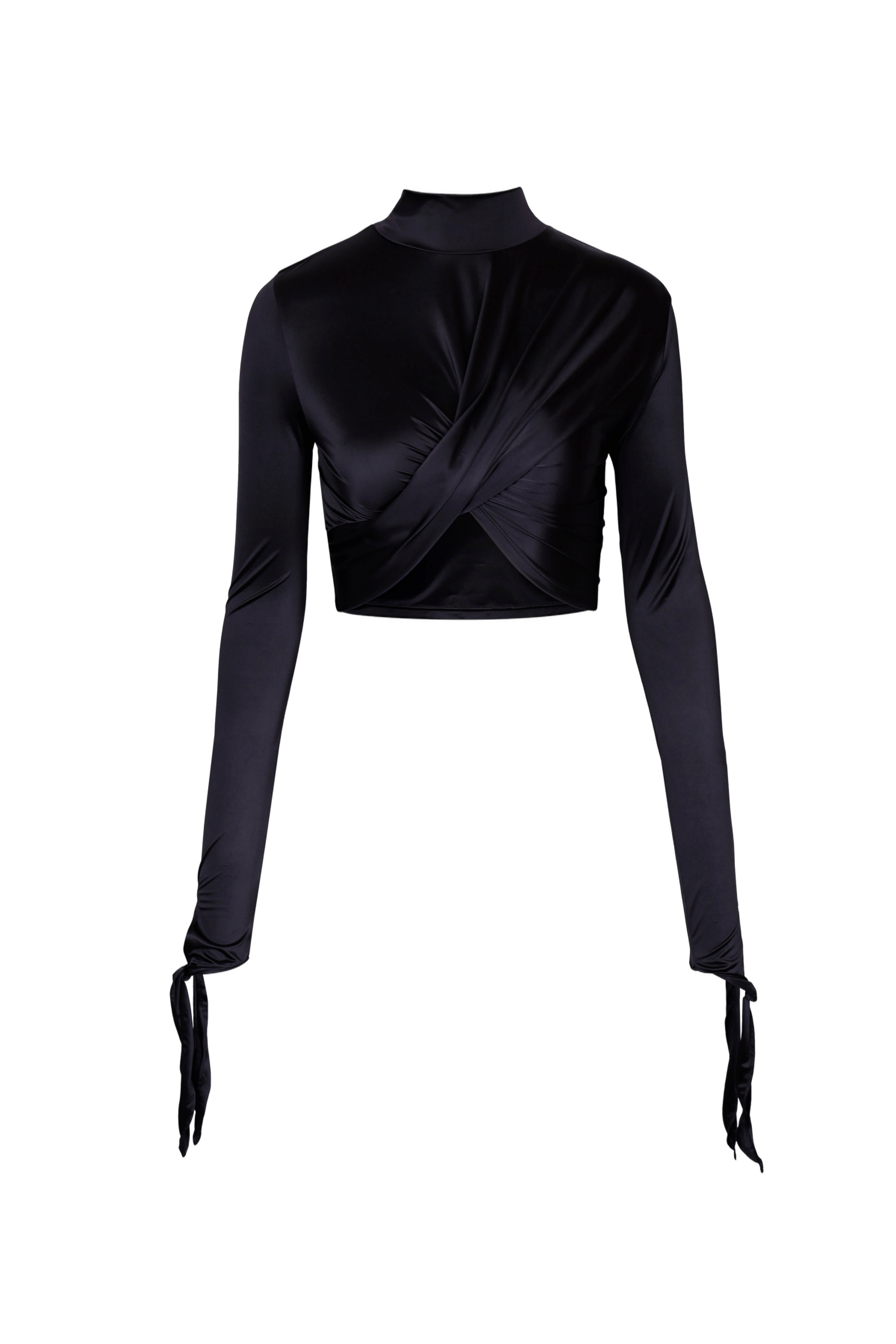 BLACK DRAPED JERSEY CROP TOP made by YIBRI