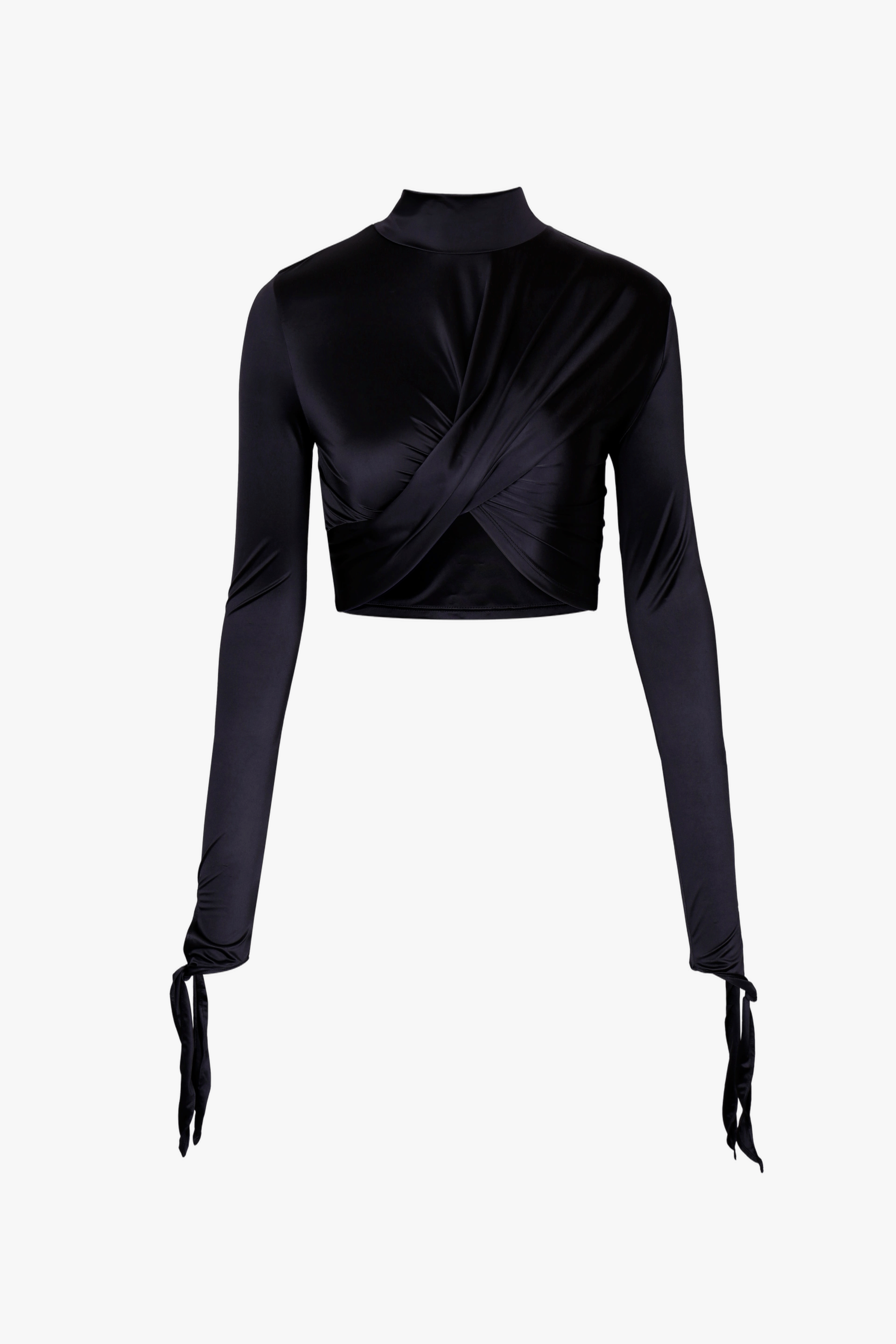 BLACK DRAPED JERSEY CROP TOP made by YIBRI