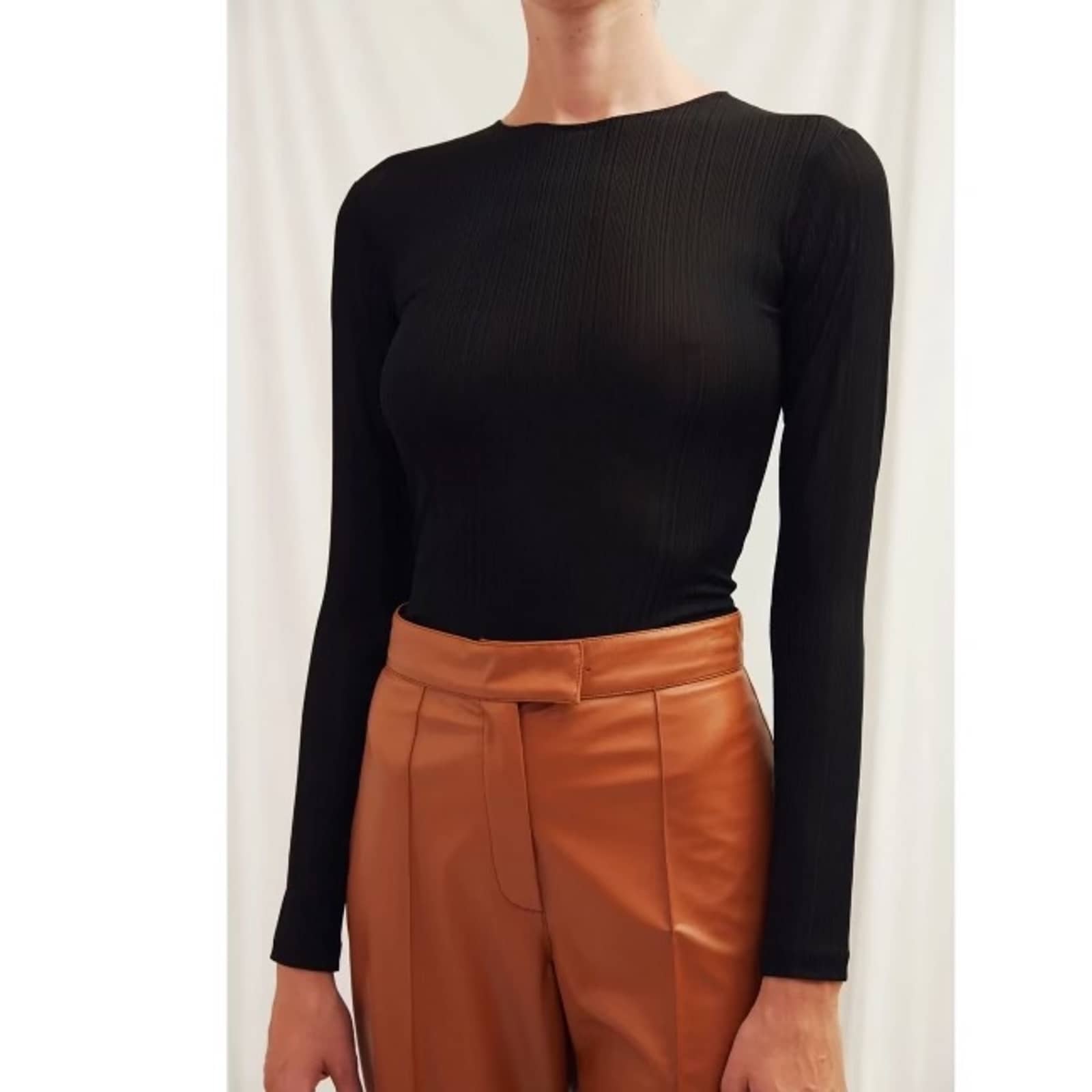 Alba Vegan Leather Wide-Leg Trousers in Orange made by Nazli Ceren
