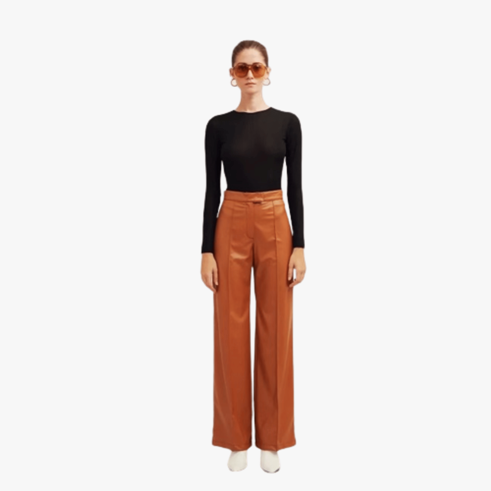 Alba Vegan Leather Wide-Leg Trousers in Orange made by Nazli Ceren