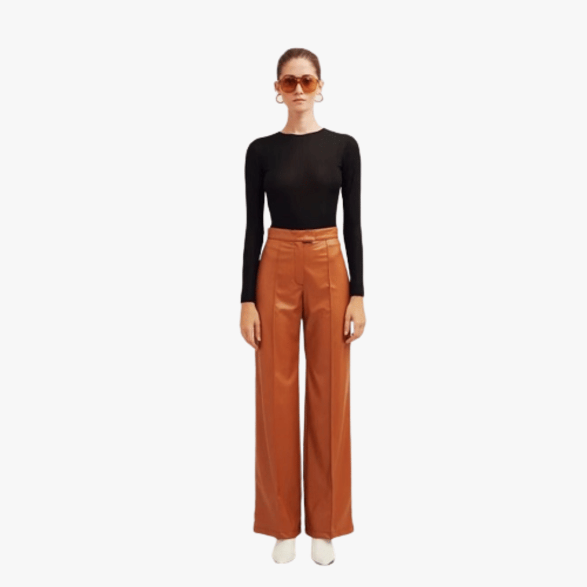 Alba Vegan Leather Wide-Leg Trousers in Orange made by Nazli Ceren
