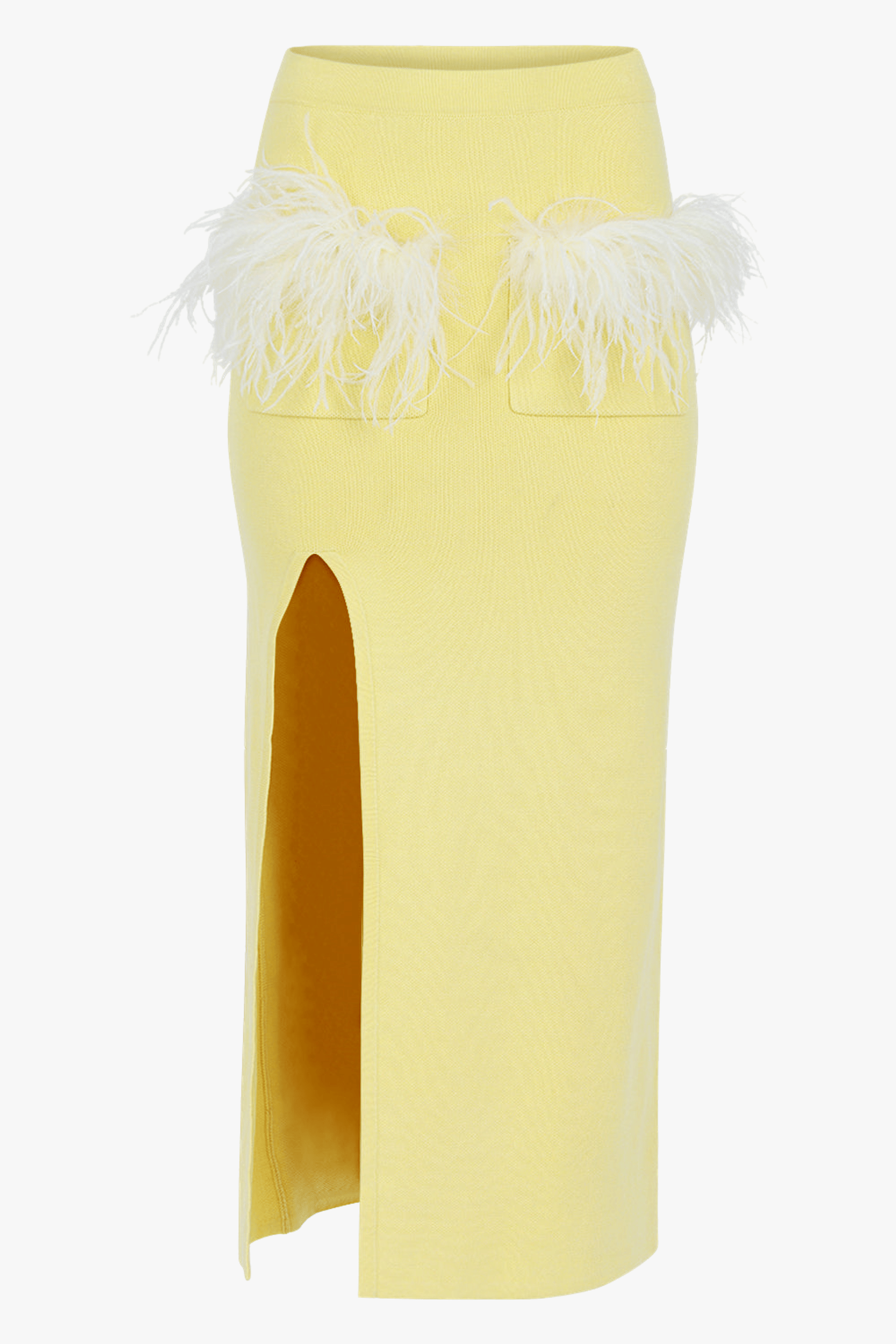 Yellow Vanilla Knit Skirt With Feathers made by ANDREEVA