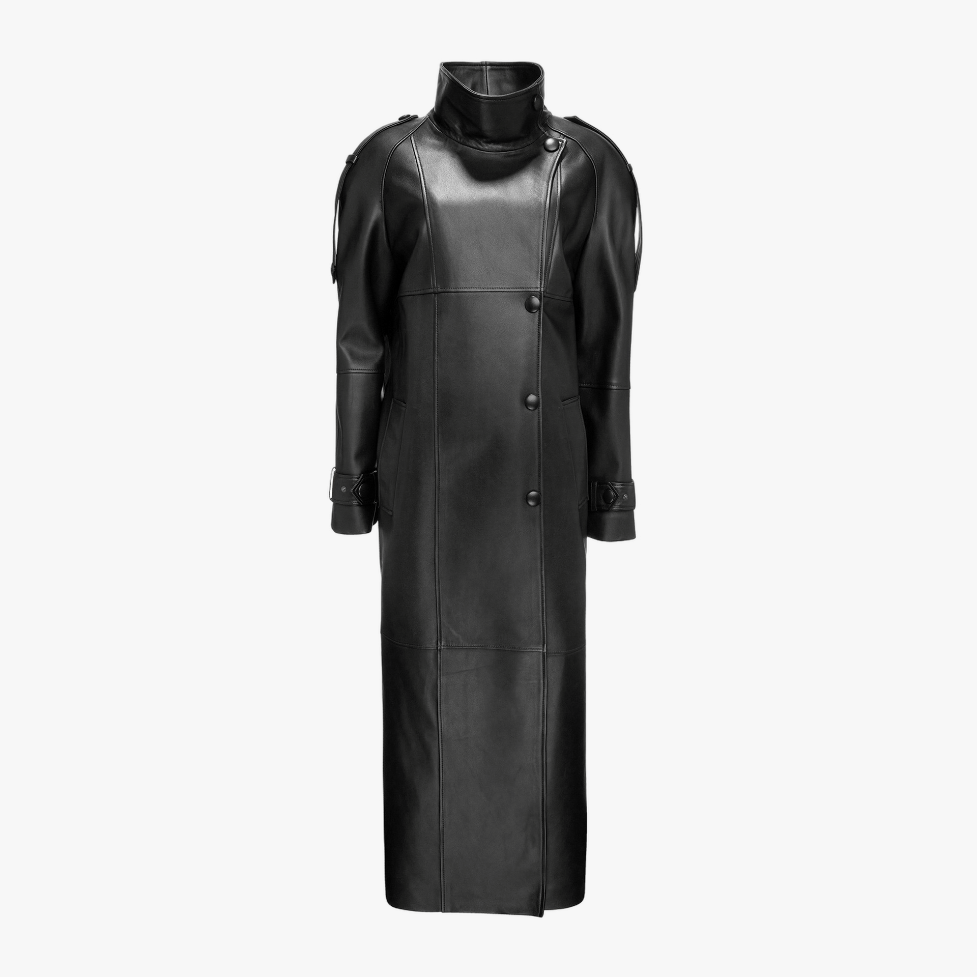 Long Leather Coat With Epaulettes made by YAVORSKA