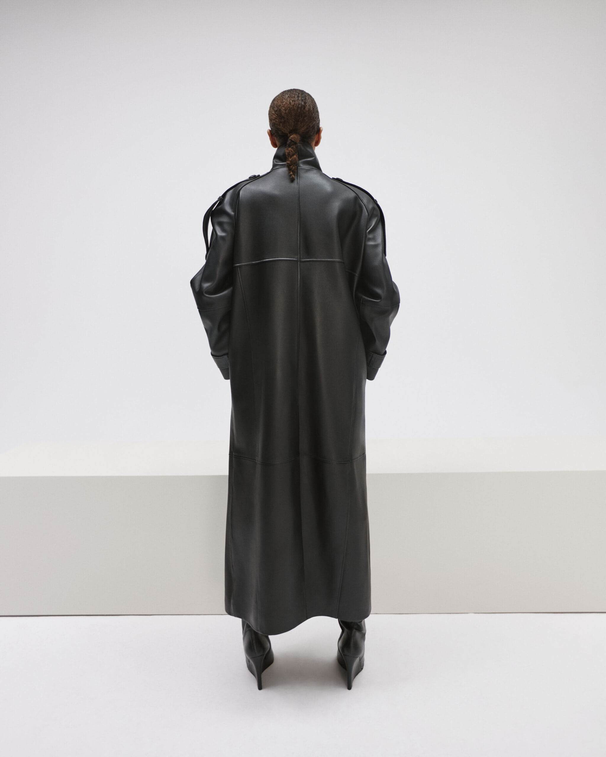 Long Leather Coat With Epaulettes made by YAVORSKA