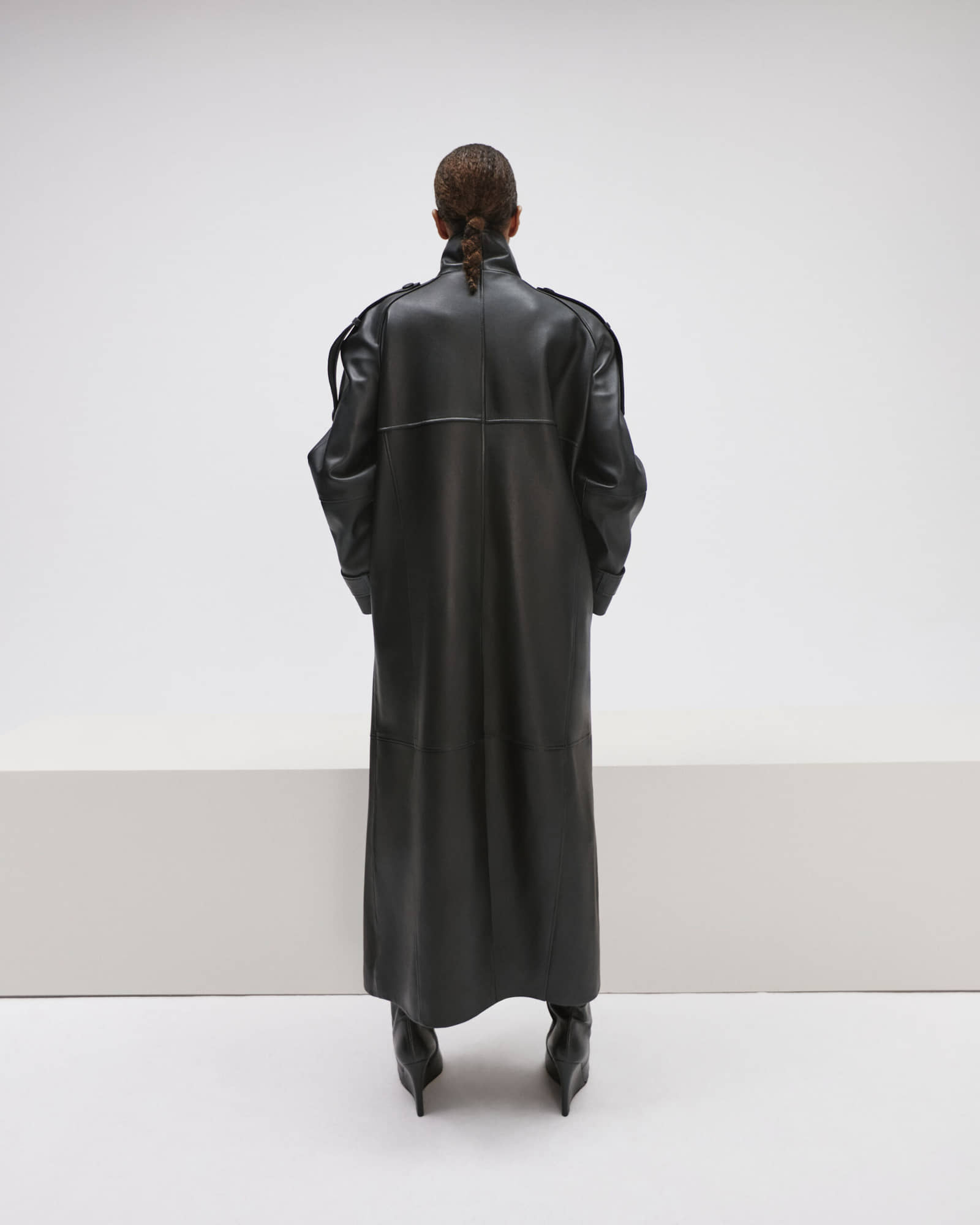Long Leather Coat With Epaulettes made by YAVORSKA