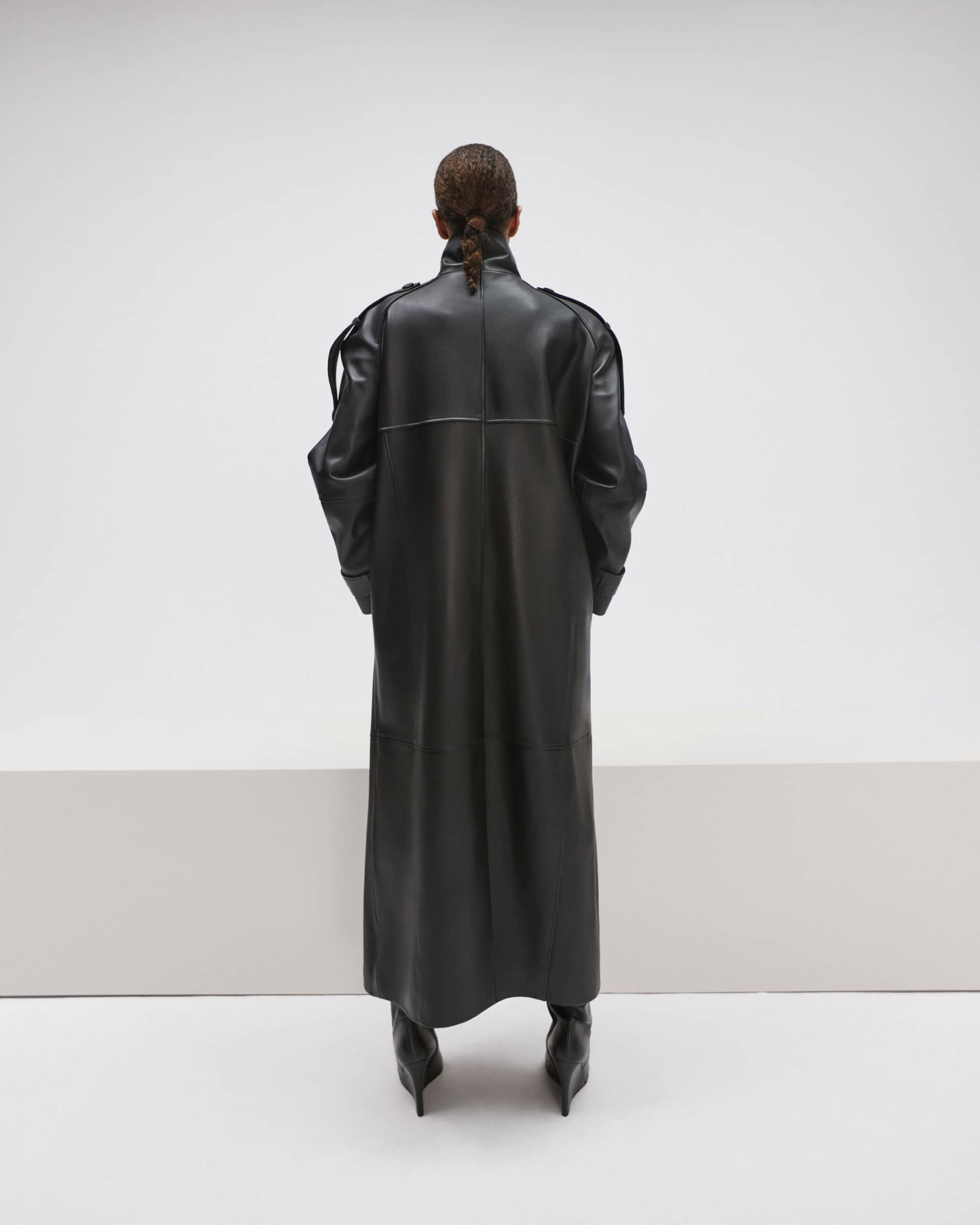 Long Leather Coat With Epaulettes made by YAVORSKA