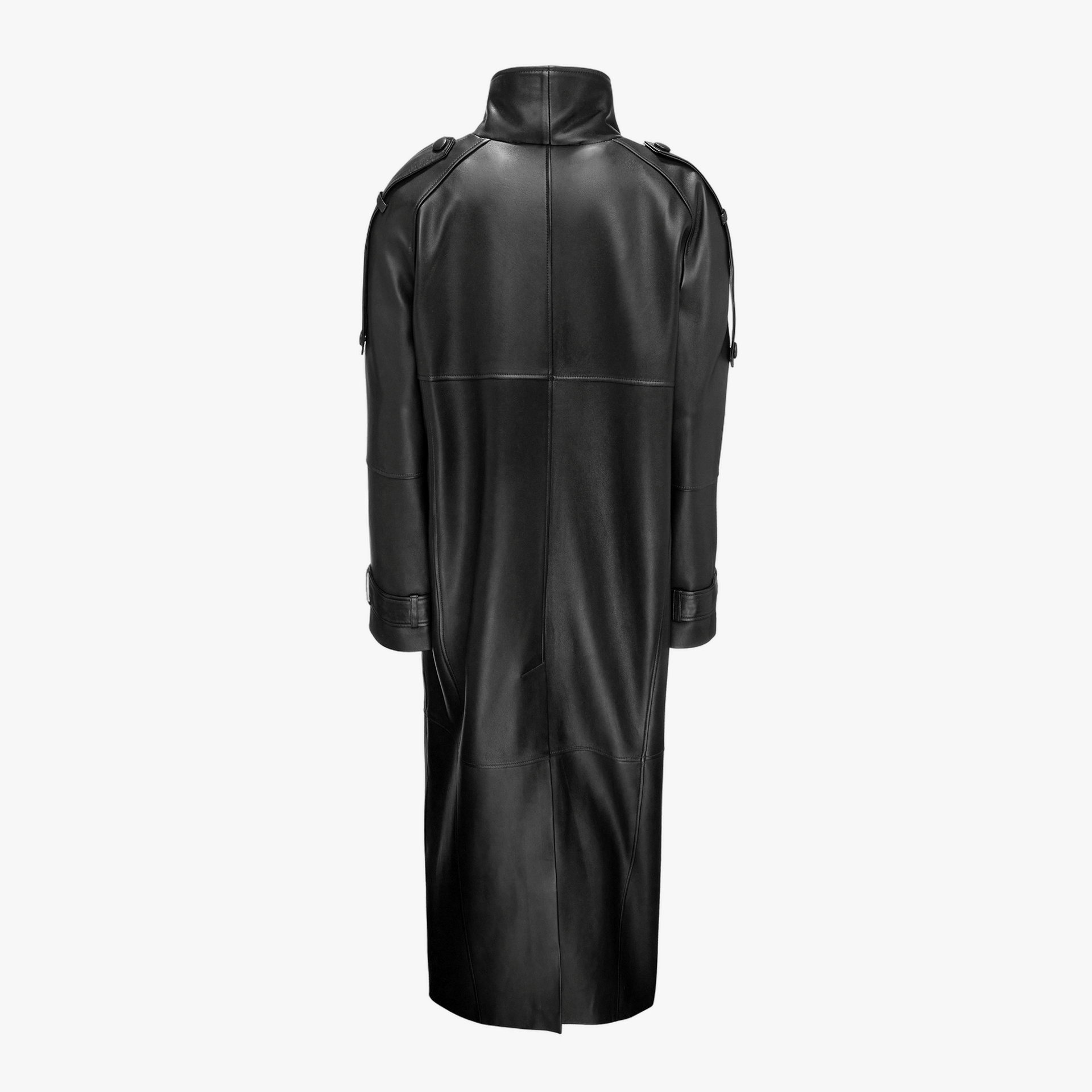 Long Leather Coat With Epaulettes made by YAVORSKA