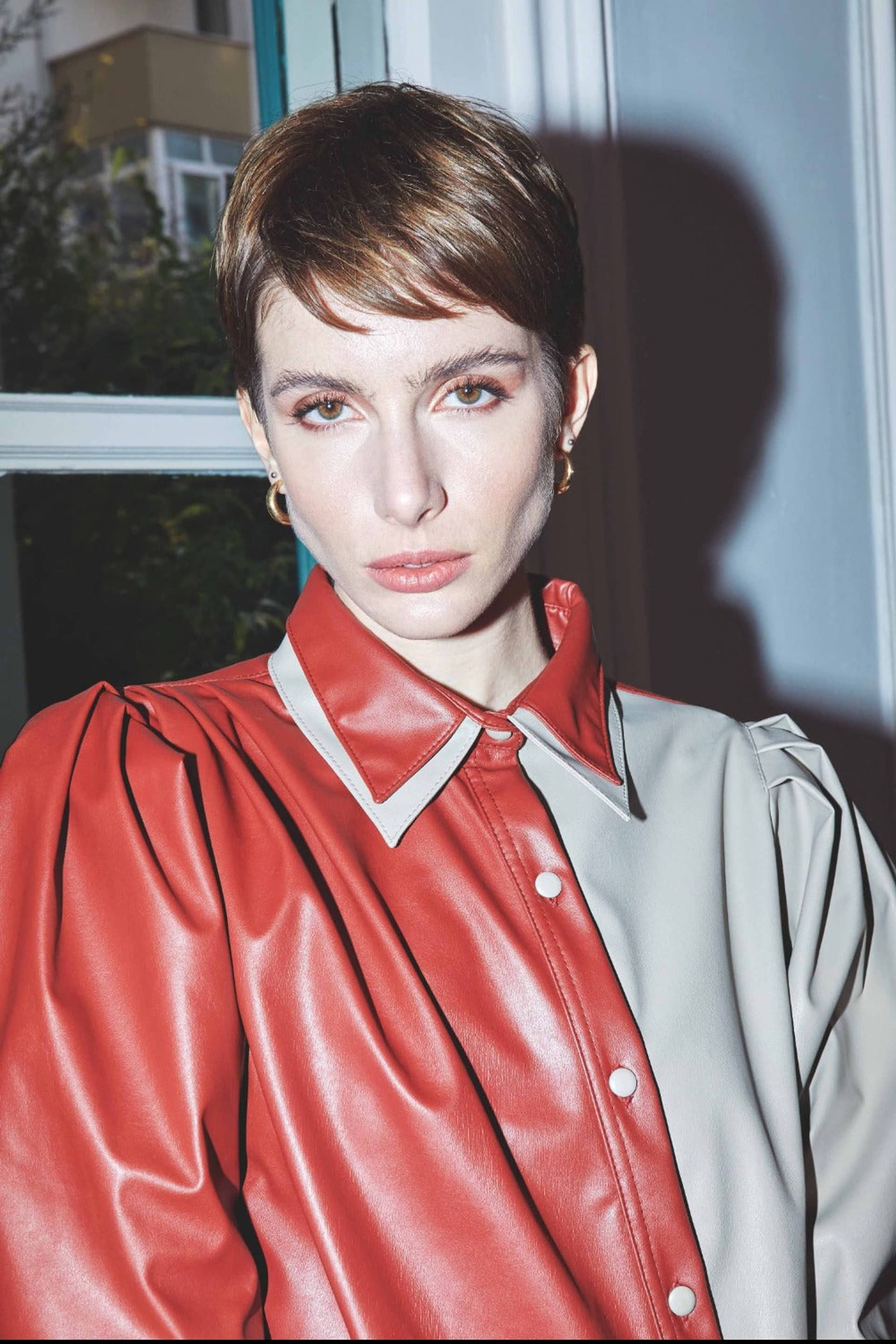 Mara Asymmetric Vegan Leather Shirt made by Nazli Ceren