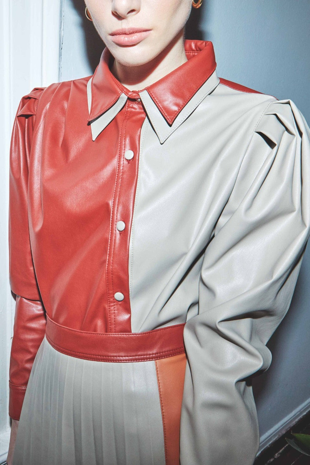 Mara Asymmetric Vegan Leather Shirt made by Nazli Ceren