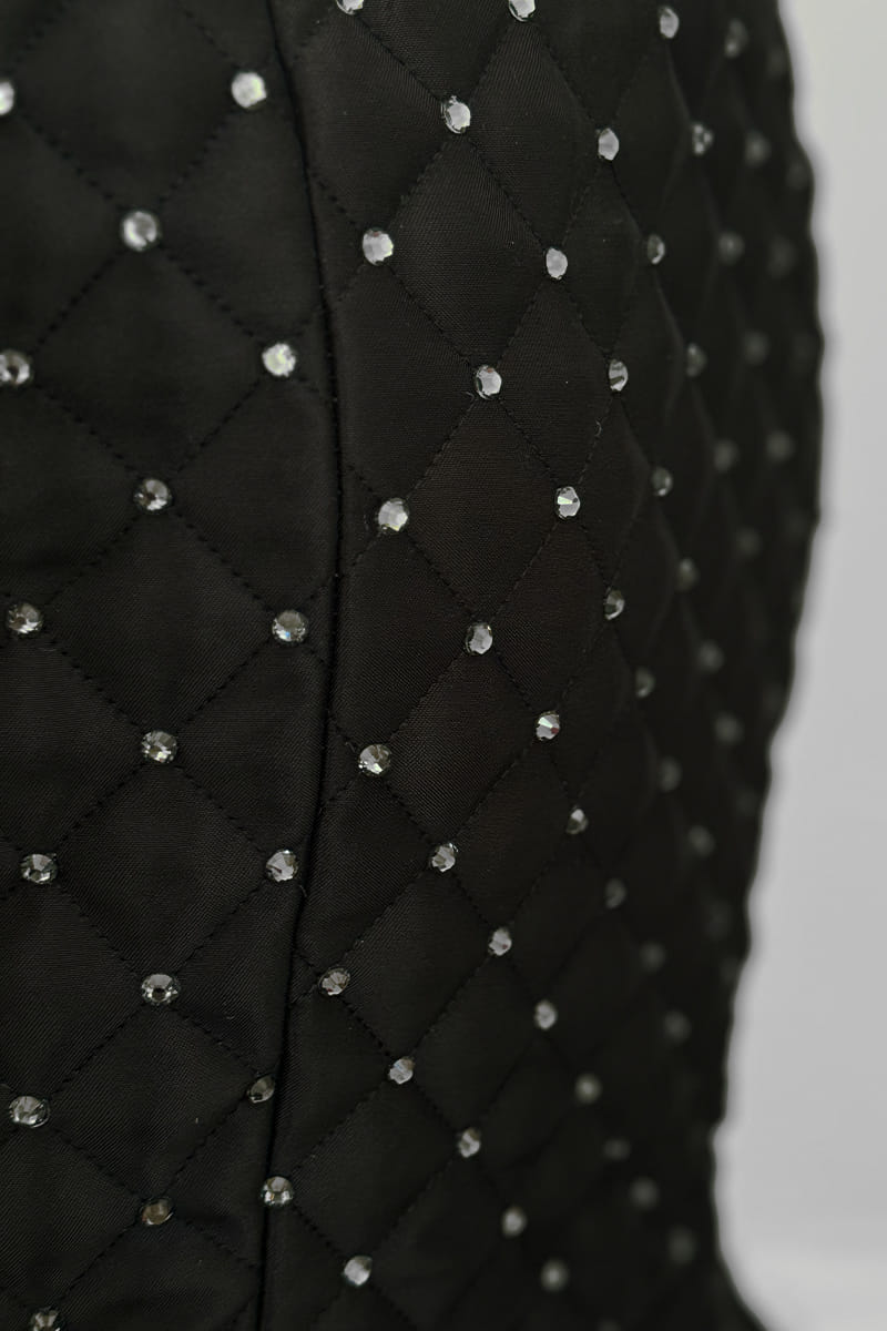 Black crystal quilted mini dress made by Compte Spain