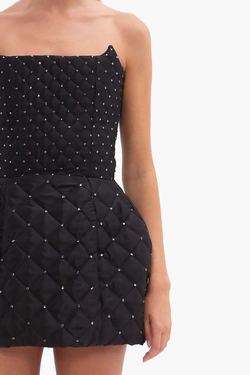 Black crystal quilted mini dress made by Compte Spain