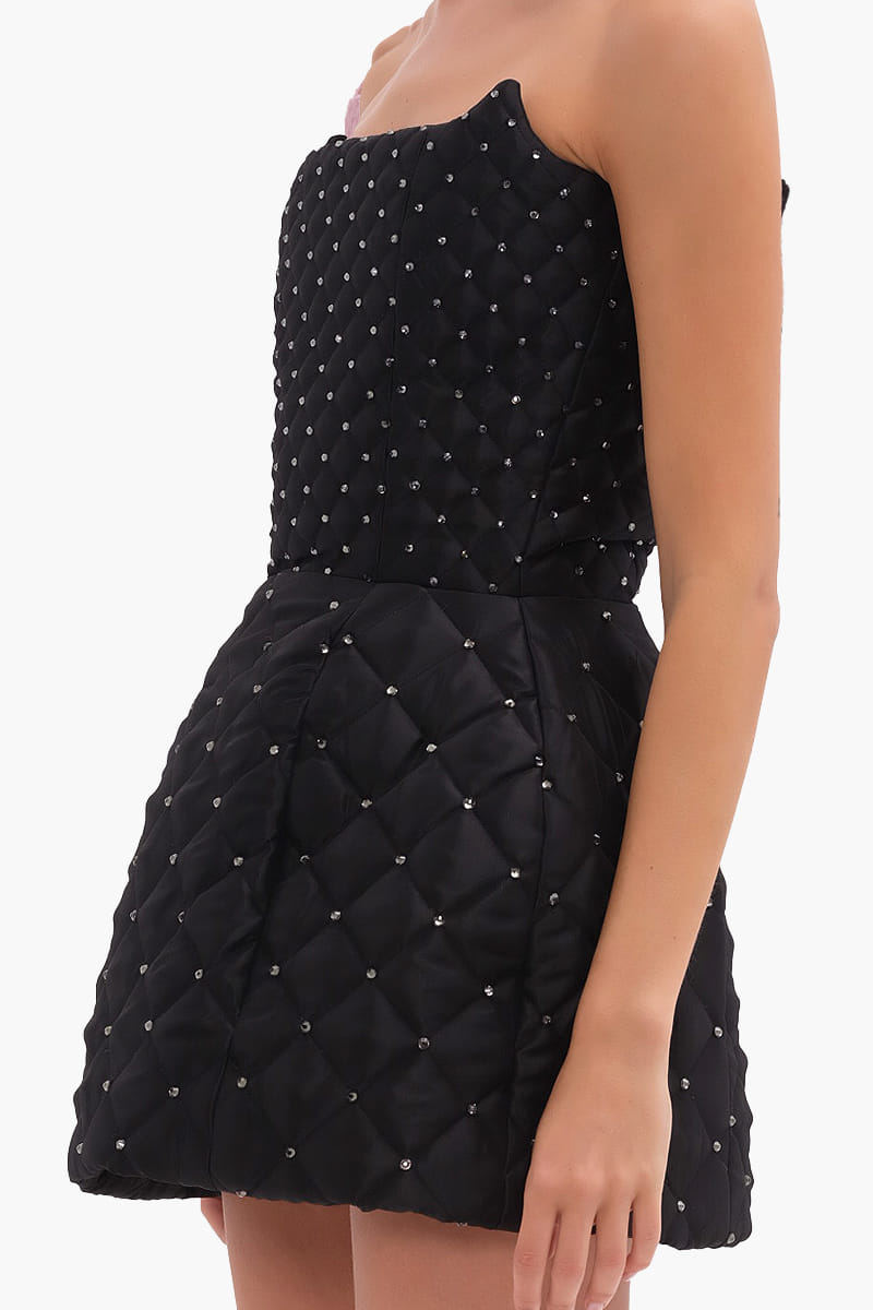 Black crystal quilted mini dress made by Compte Spain