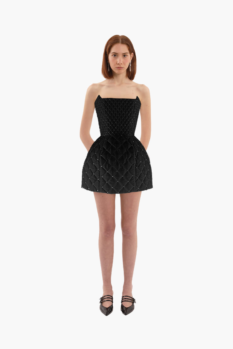 Black crystal quilted mini dress made by Compte Spain