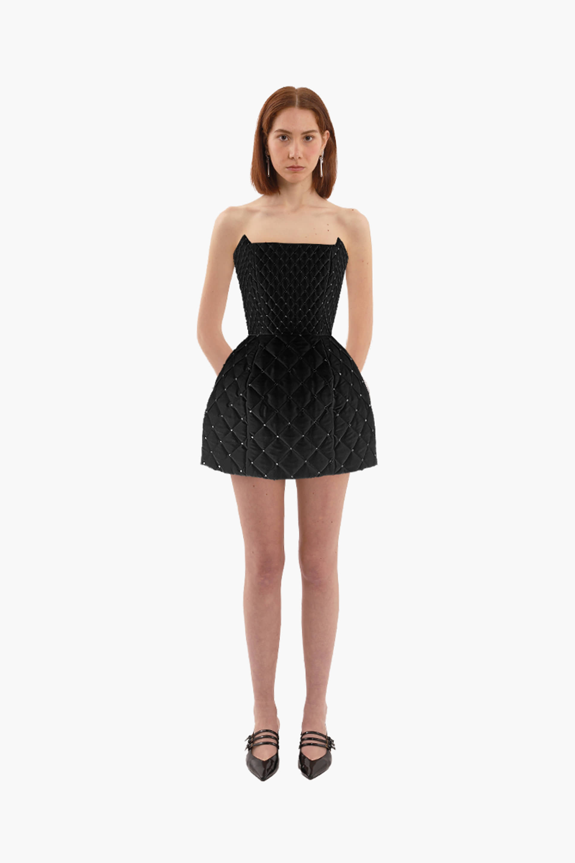 Black crystal quilted mini dress made by Compte Spain
