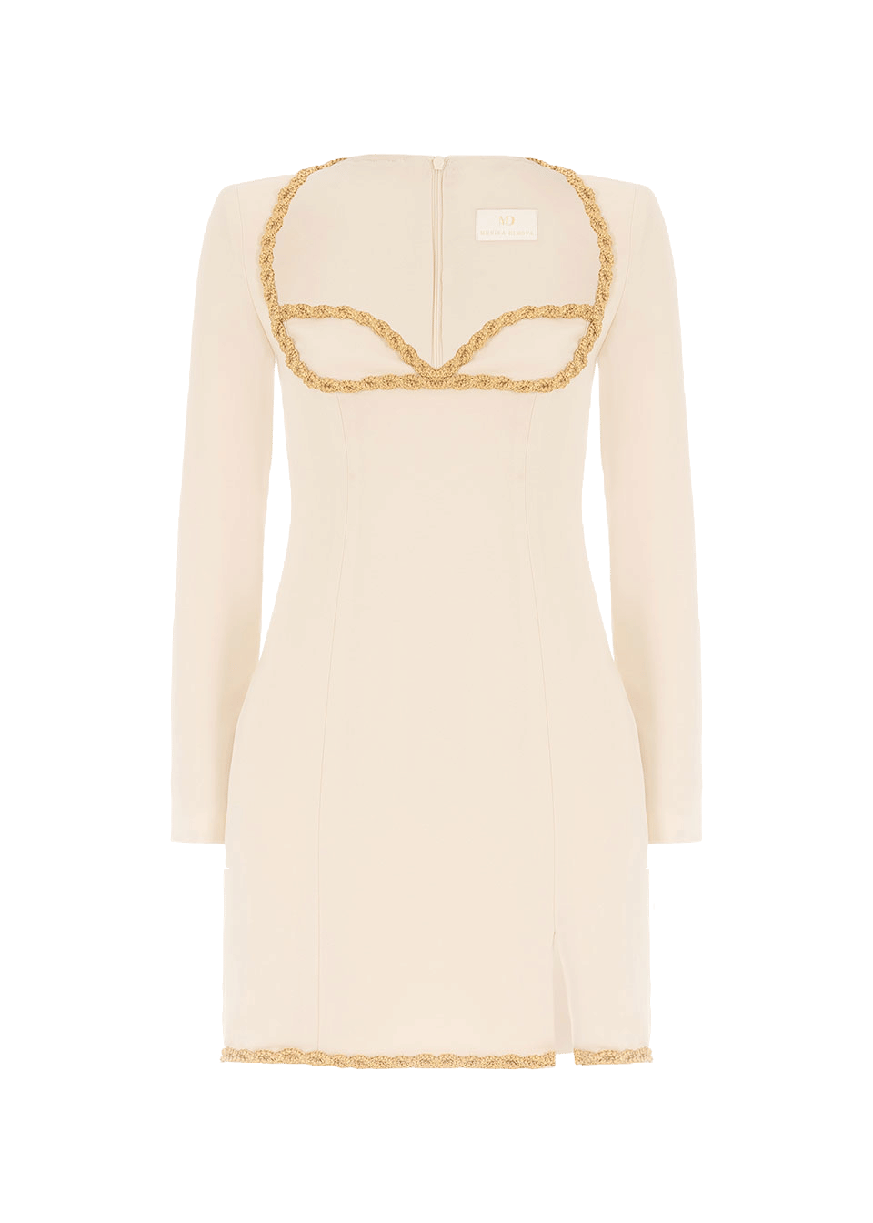 Gold thread-embroidered crepe dress made by Monika Dimova
