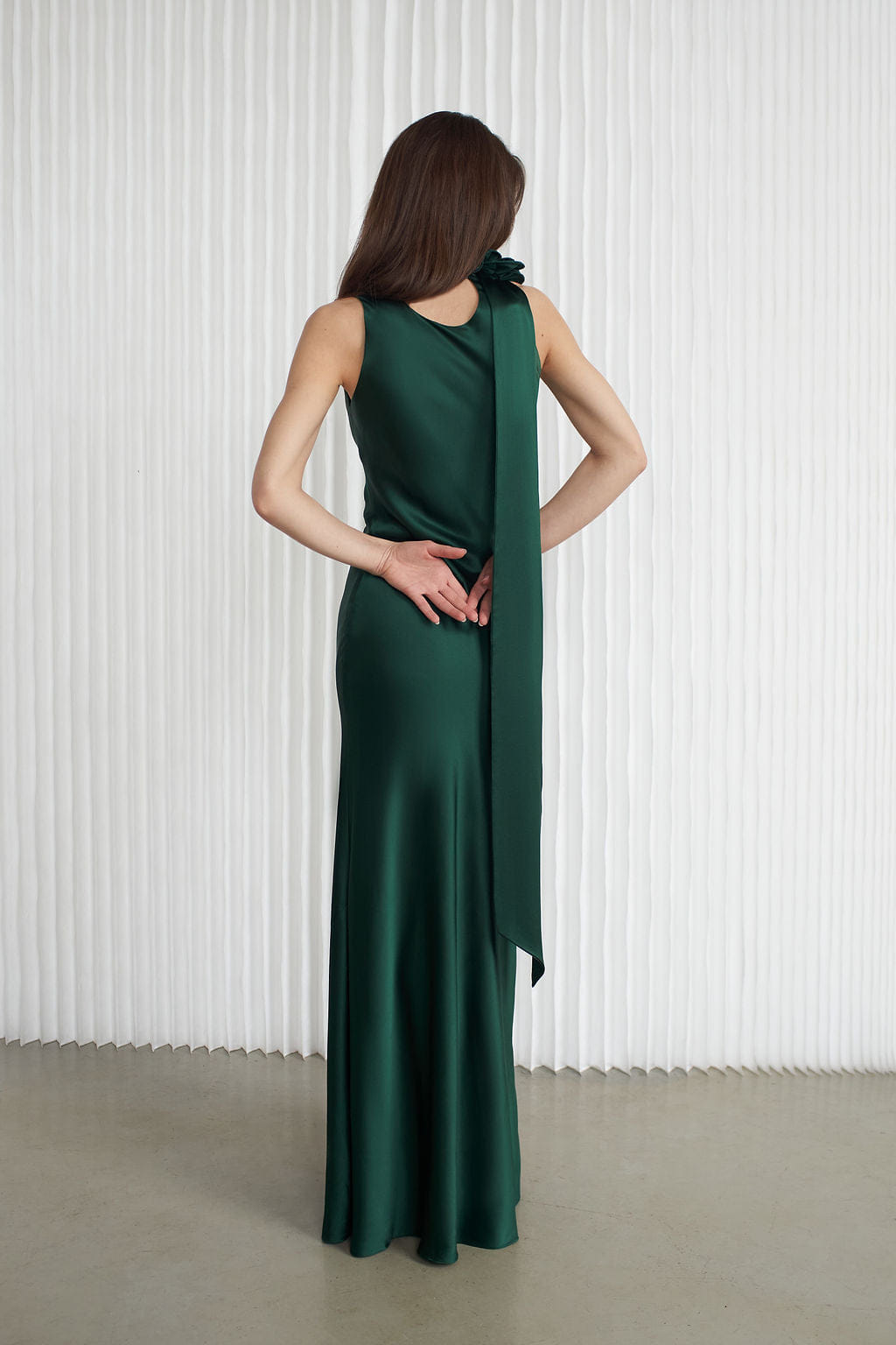 Luna Silky Bias Cut Dress Emerald made by Vasiliki