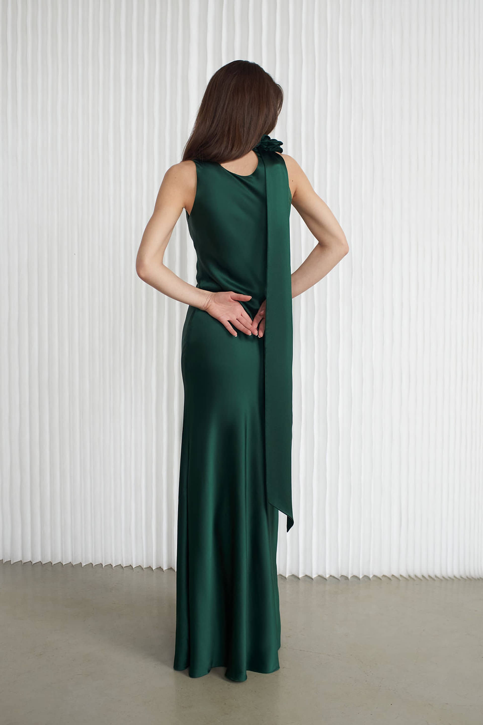 Luna Silky Bias Cut Dress Emerald made by Vasiliki