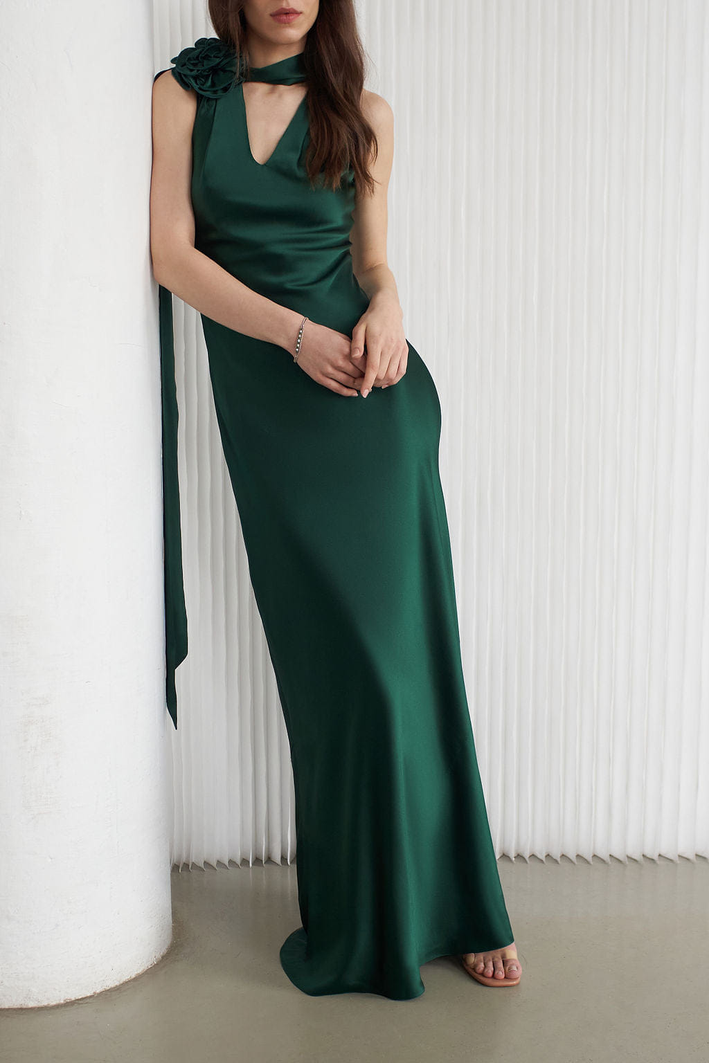 Luna Silky Bias Cut Dress Emerald made by Vasiliki
