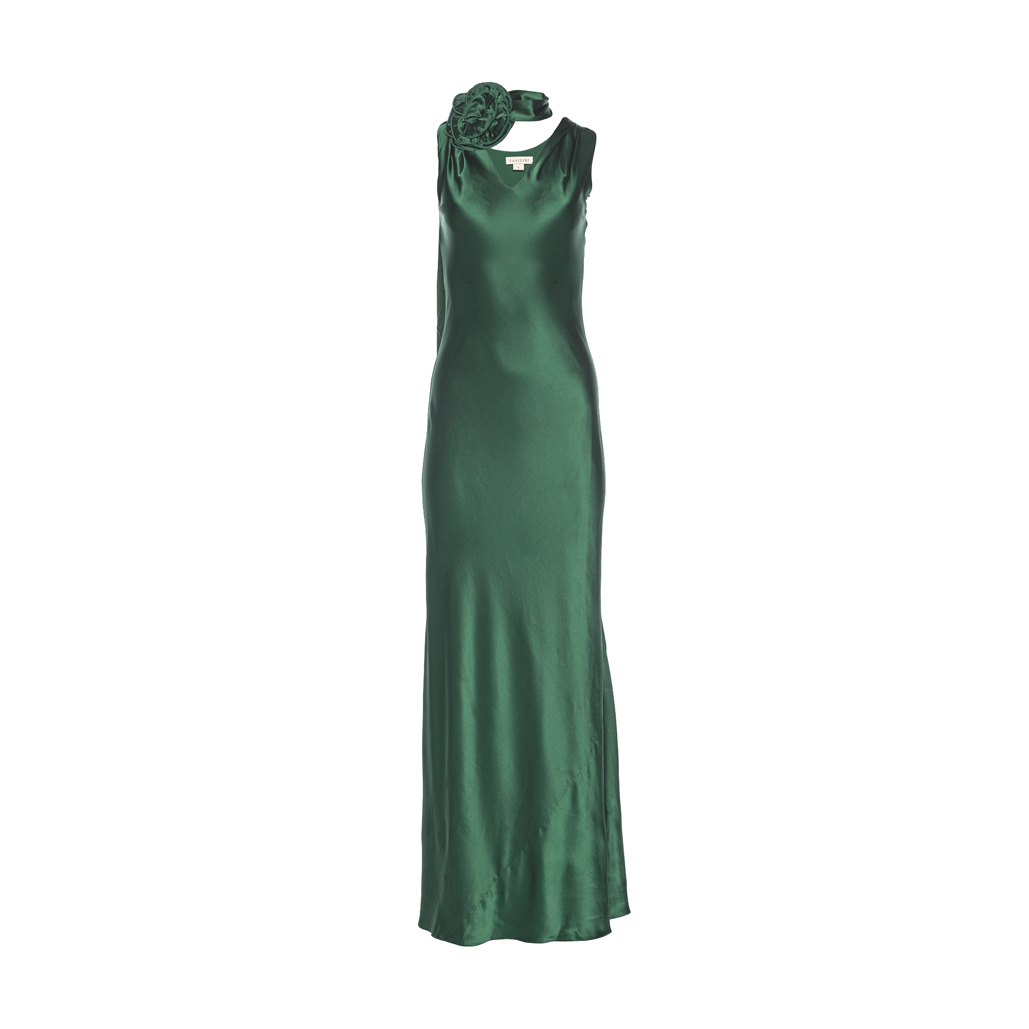 Luna Silky Bias Cut Dress Emerald made by Vasiliki