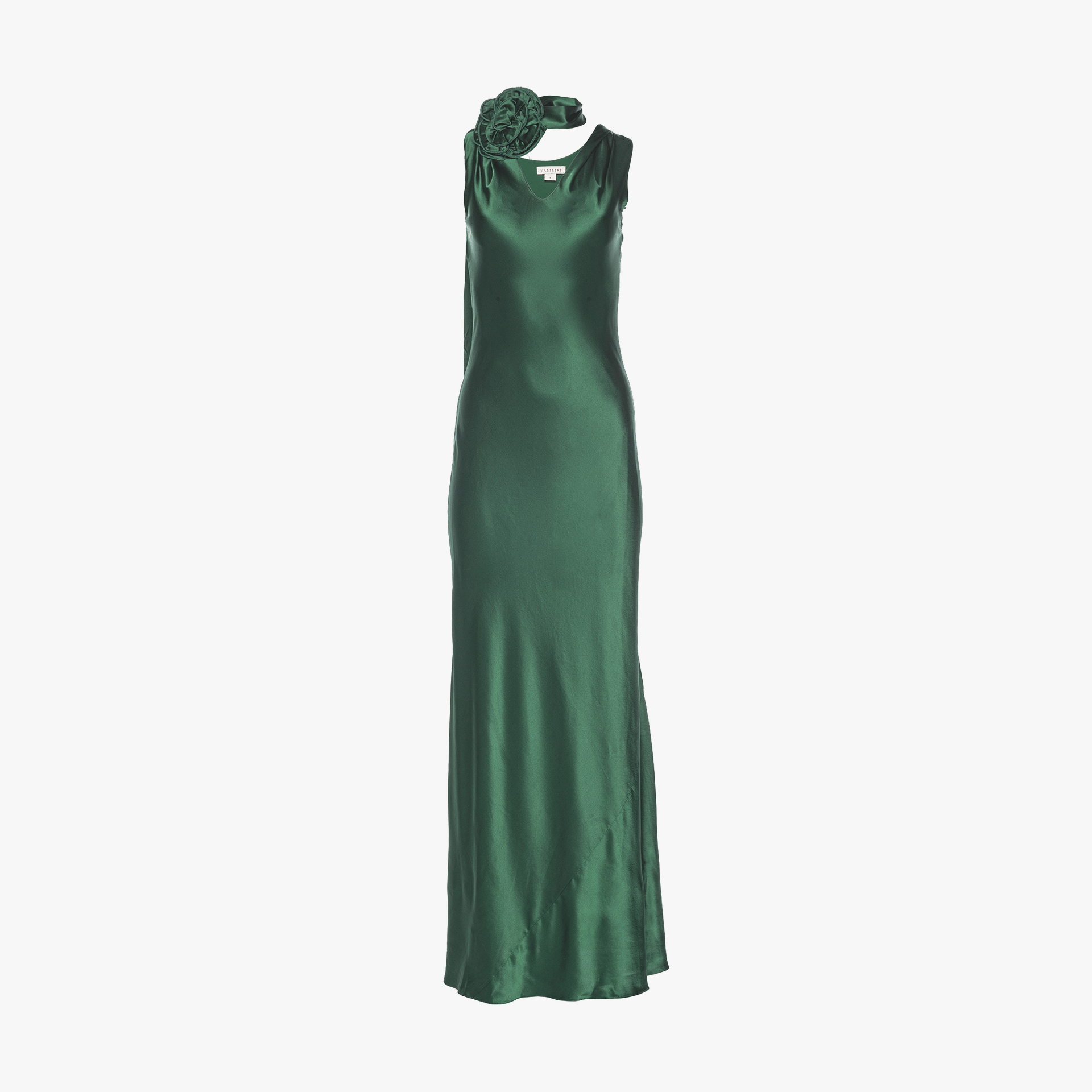Luna Silky Bias Cut Dress Emerald made by Vasiliki