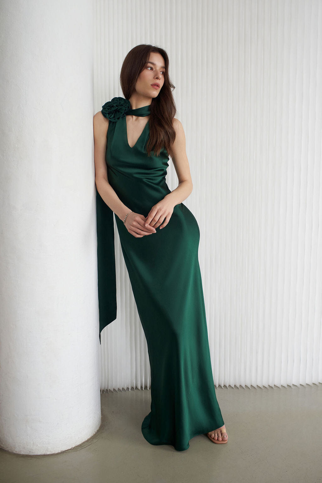 Luna Silky Bias Cut Dress Emerald made by Vasiliki